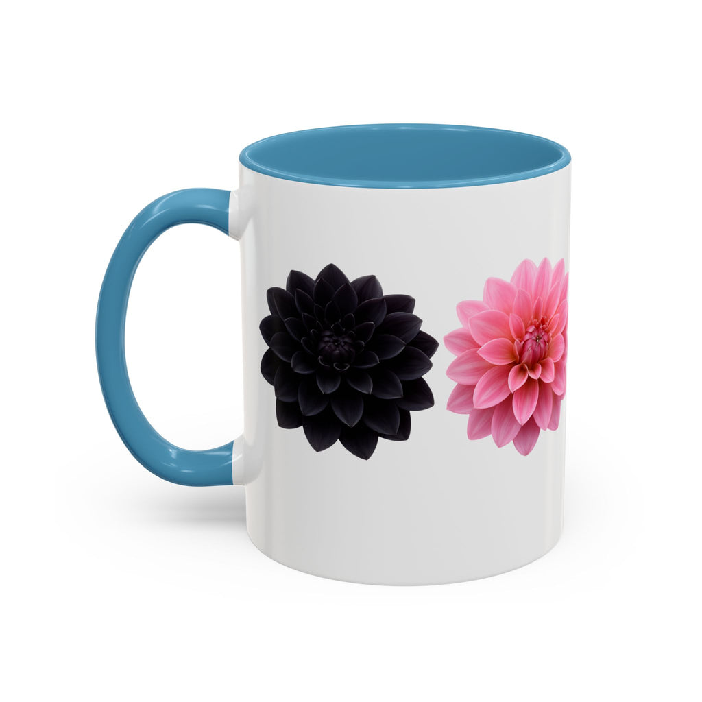 Pink & Black Dahlia Accent Coffee Mug — Floral 11/15oz Ceramic