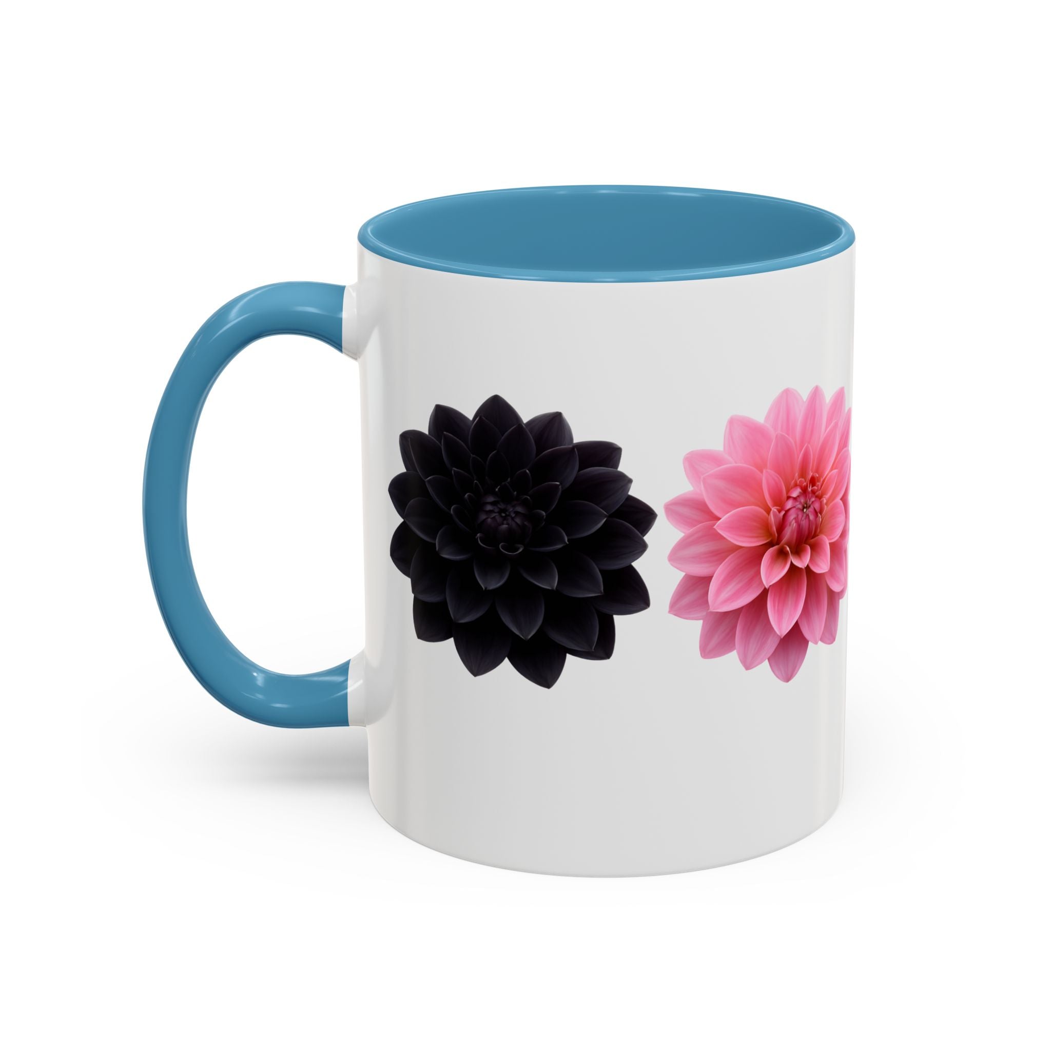Pink & Black Dahlia Accent Coffee Mug — Floral 11/15oz Ceramic