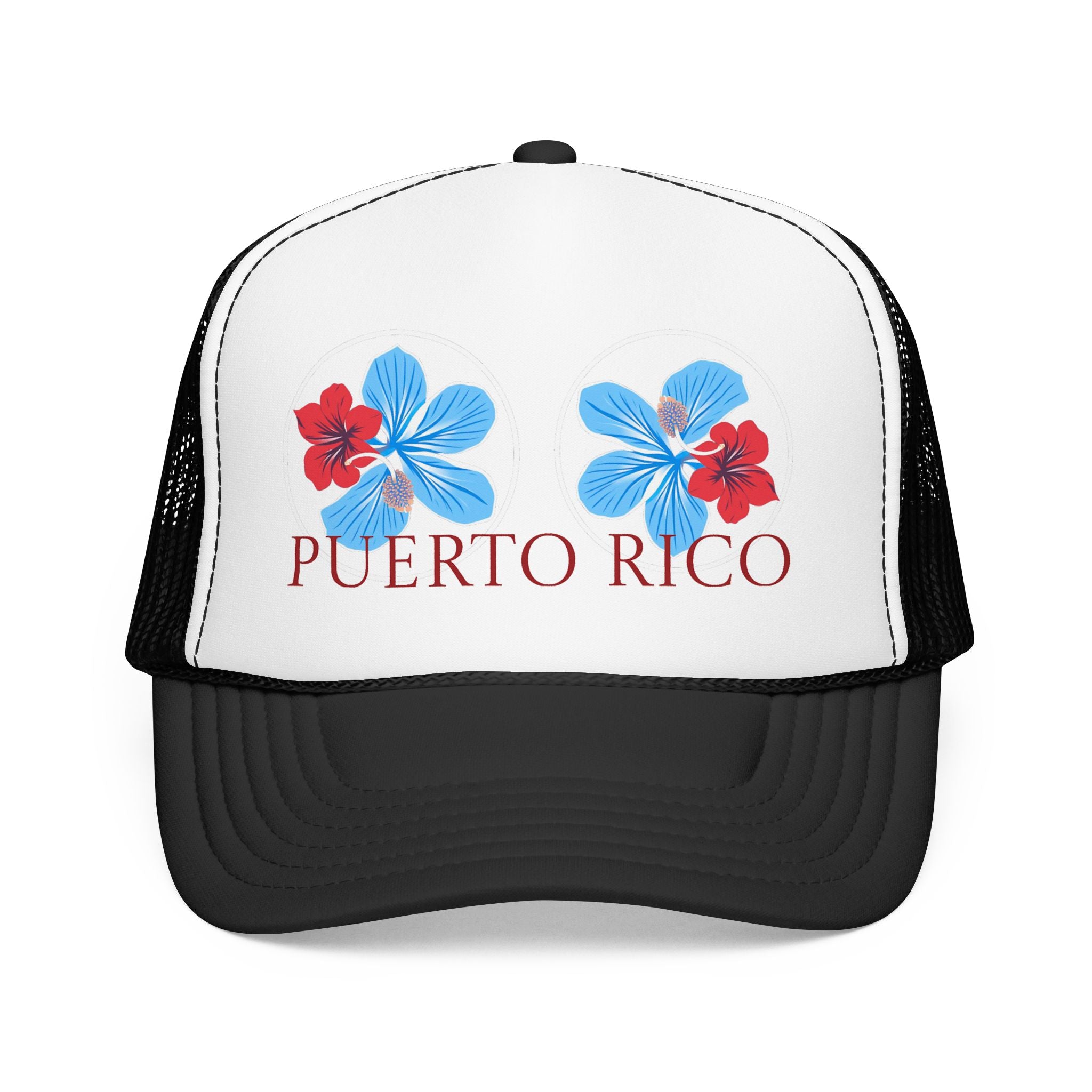 Puerto Rico Hibiscus Trucker Hat - Tropical Beach Foam Cap