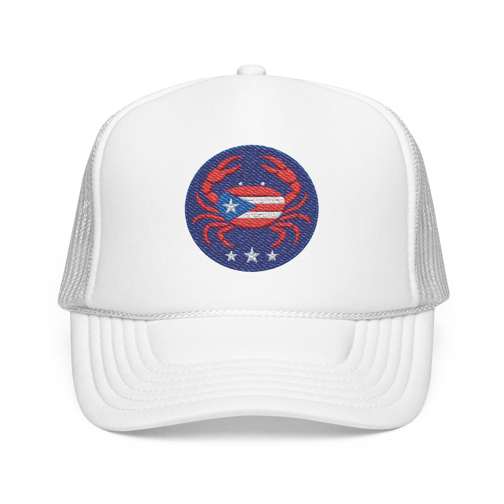 Embroidered Puerto Rico / Crab Trucker Hat — Coastal Mesh Foam Cap