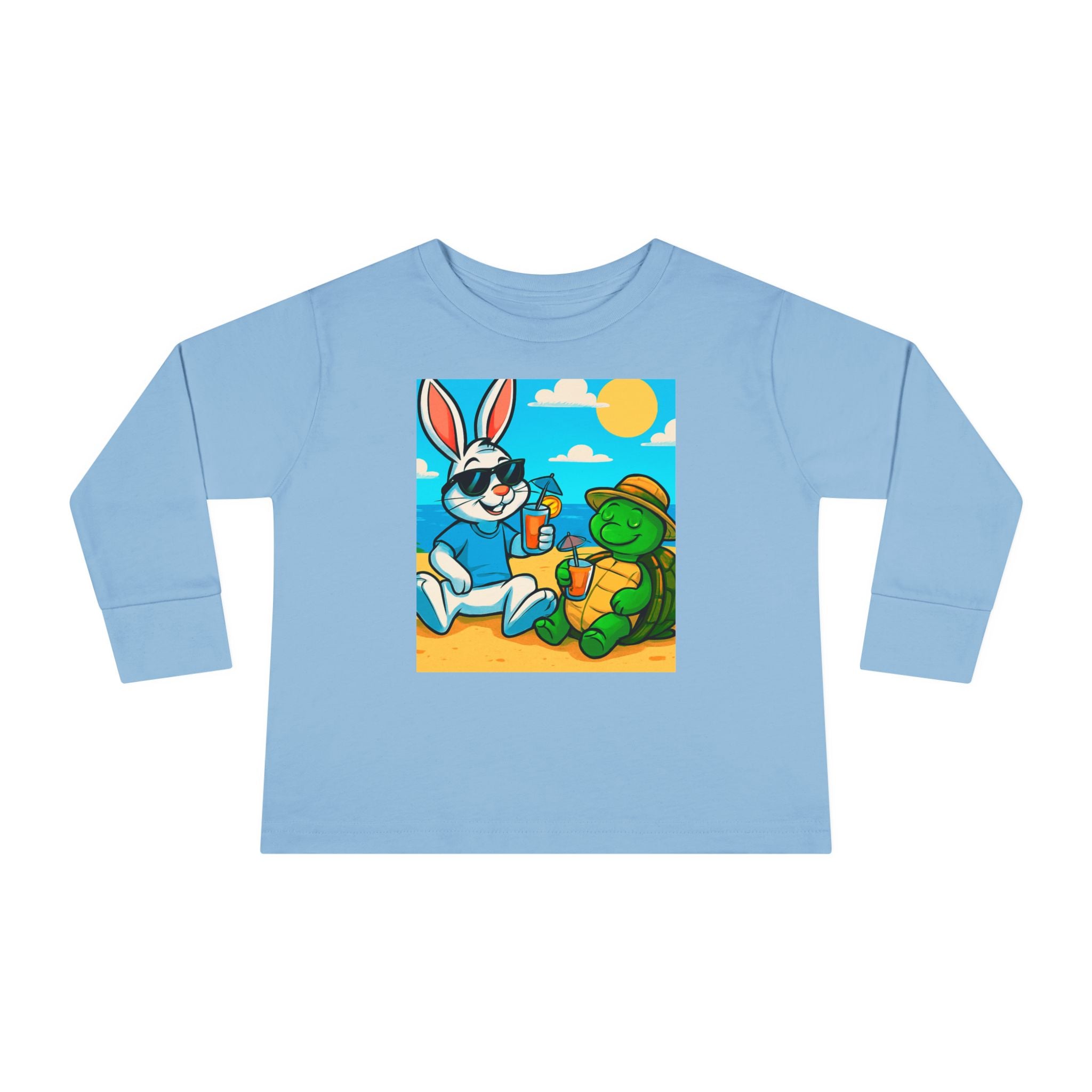 Cute Bunny & Turtle Beach Toddler Long Sleeve Tee
