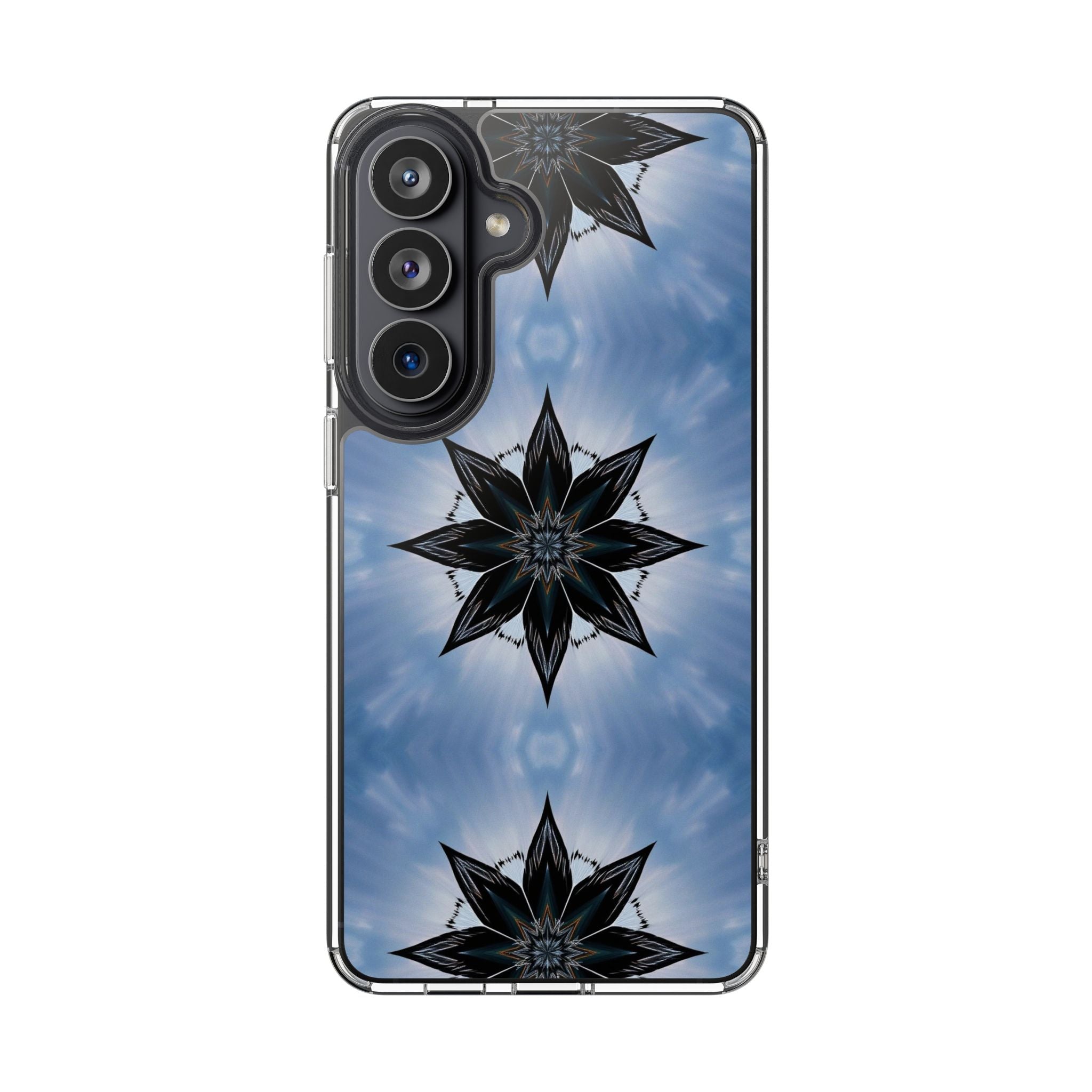 Clear Impact-Resistant Phone Case — Blue Kaleidoscope Floral Design S-26