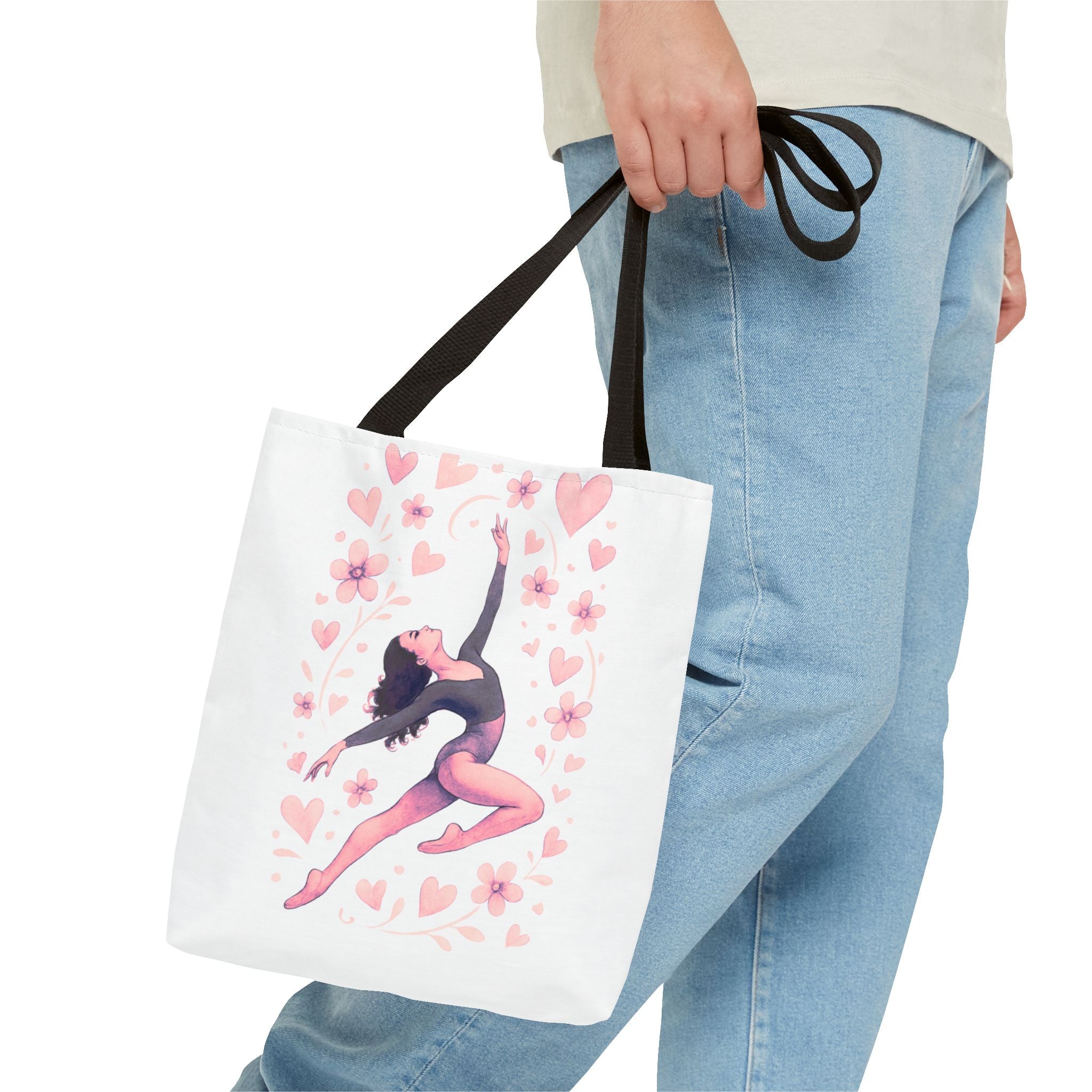 Ballet Dancer Heart Tote Bag — PINK and BLACK Floral Dance AOP Tote