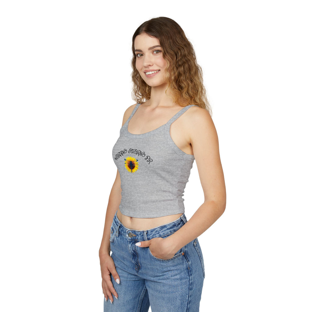 Verano Eterno Puerto Rico Women's Strap Crop Sunflower — Women’s Spaghetti Strap Crop