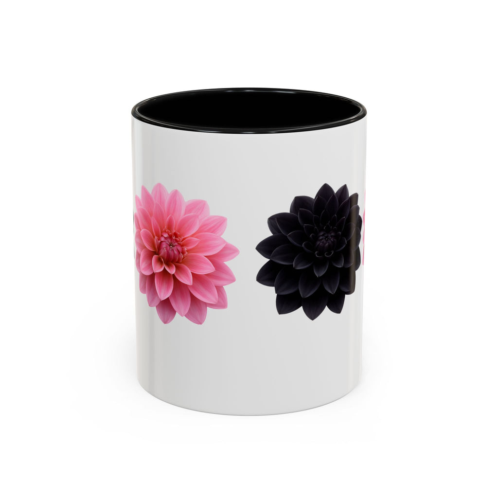 Pink & Black Dahlia Accent Coffee Mug — Floral 11/15oz Ceramic