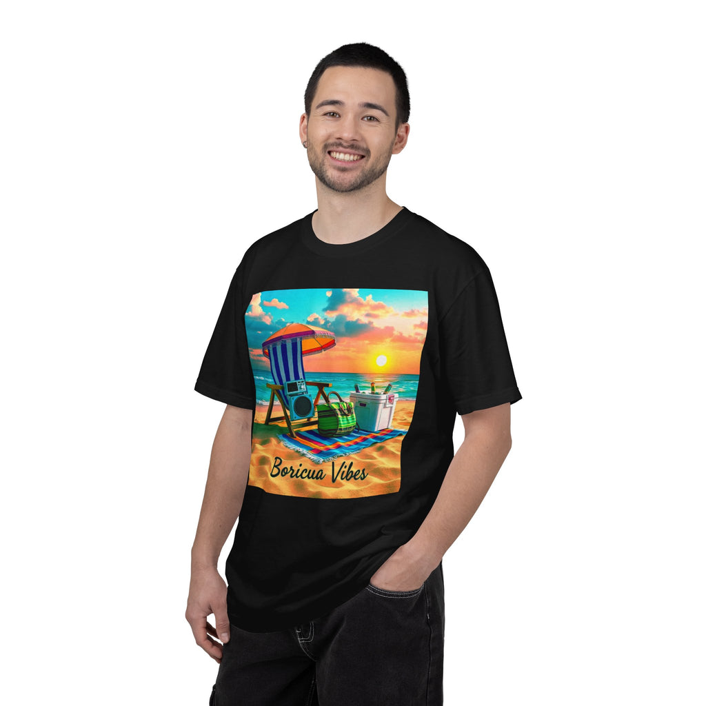 Boricua Vibes Beach T-Shirt — Puerto Rico Sunset Chair Graphic Tee