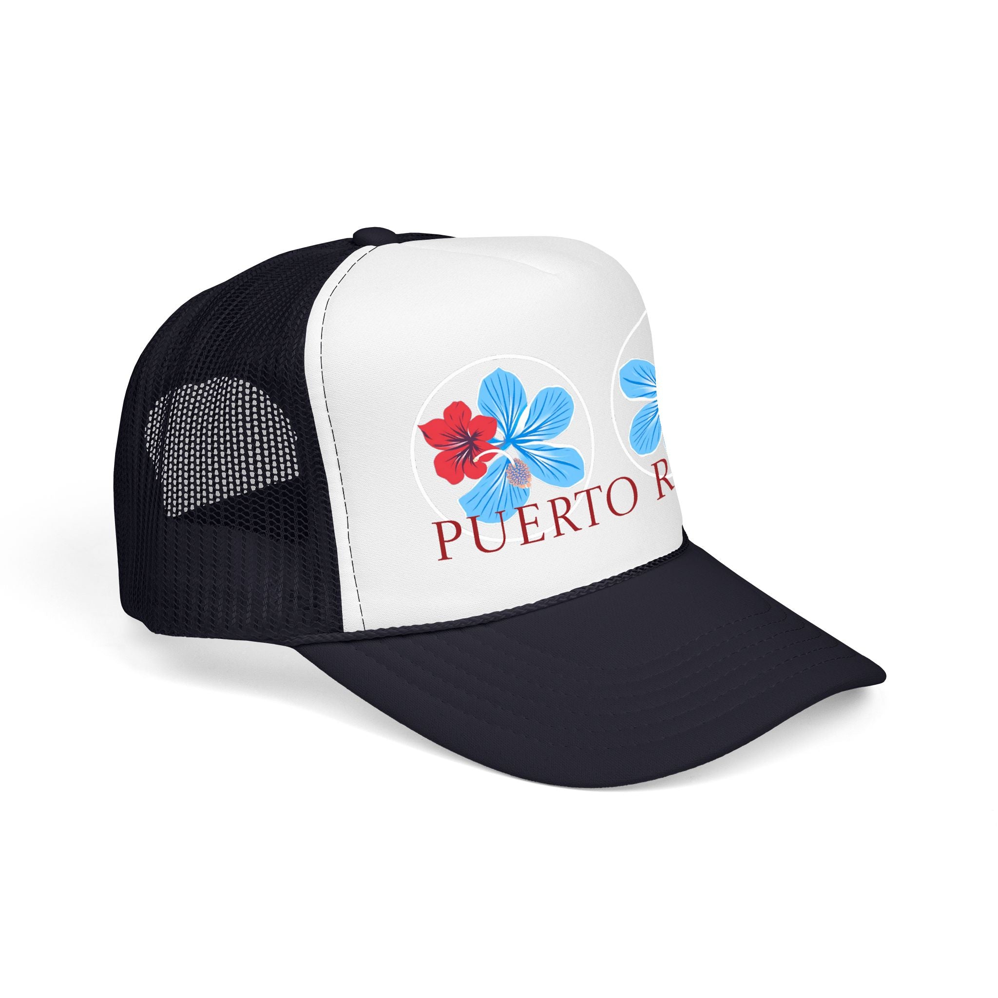 Puerto Rico Hibiscus Trucker Hat - Tropical Beach Foam Cap