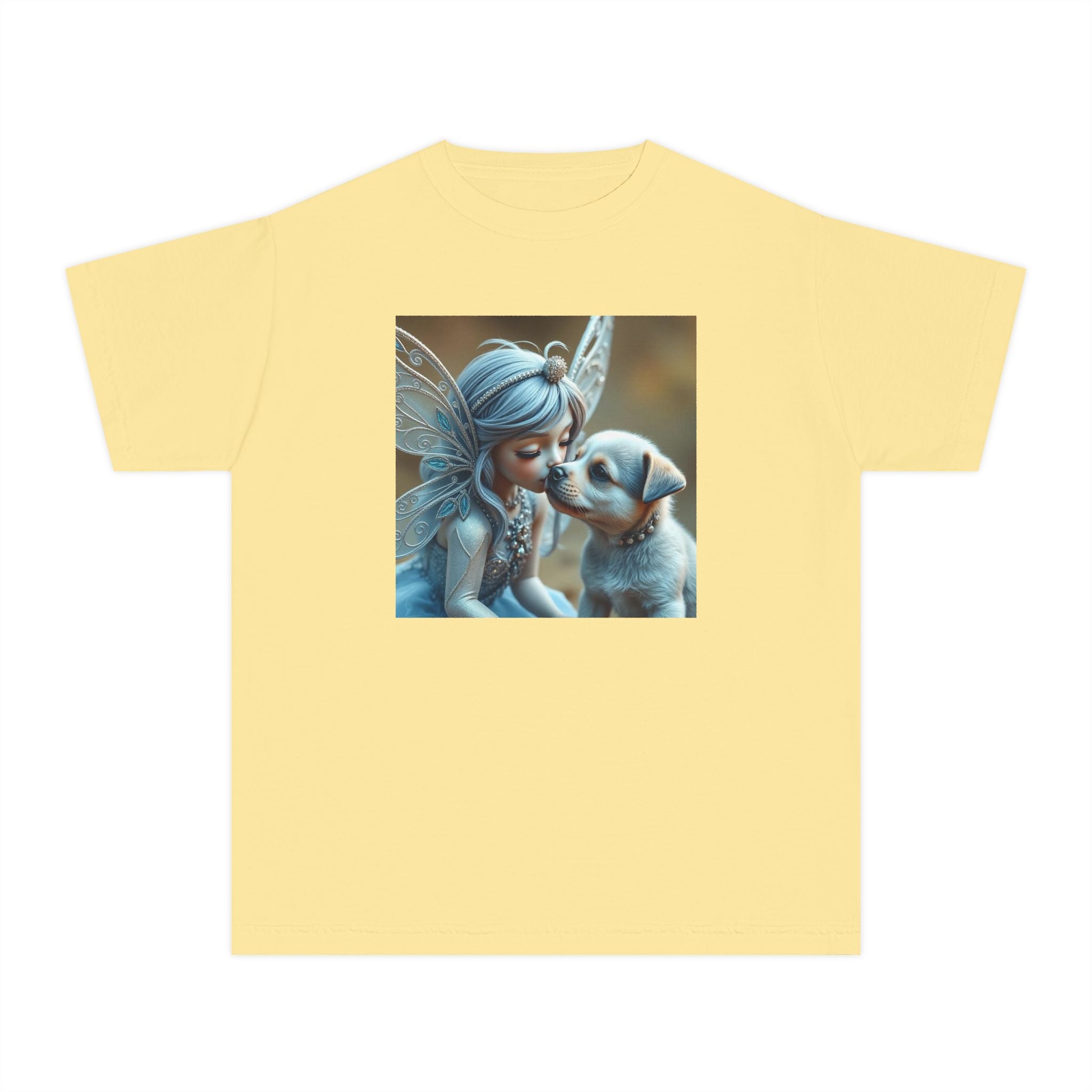 Fairy and Puppy Youth Tee — Whimsical Kids Fantasy T-Shirt