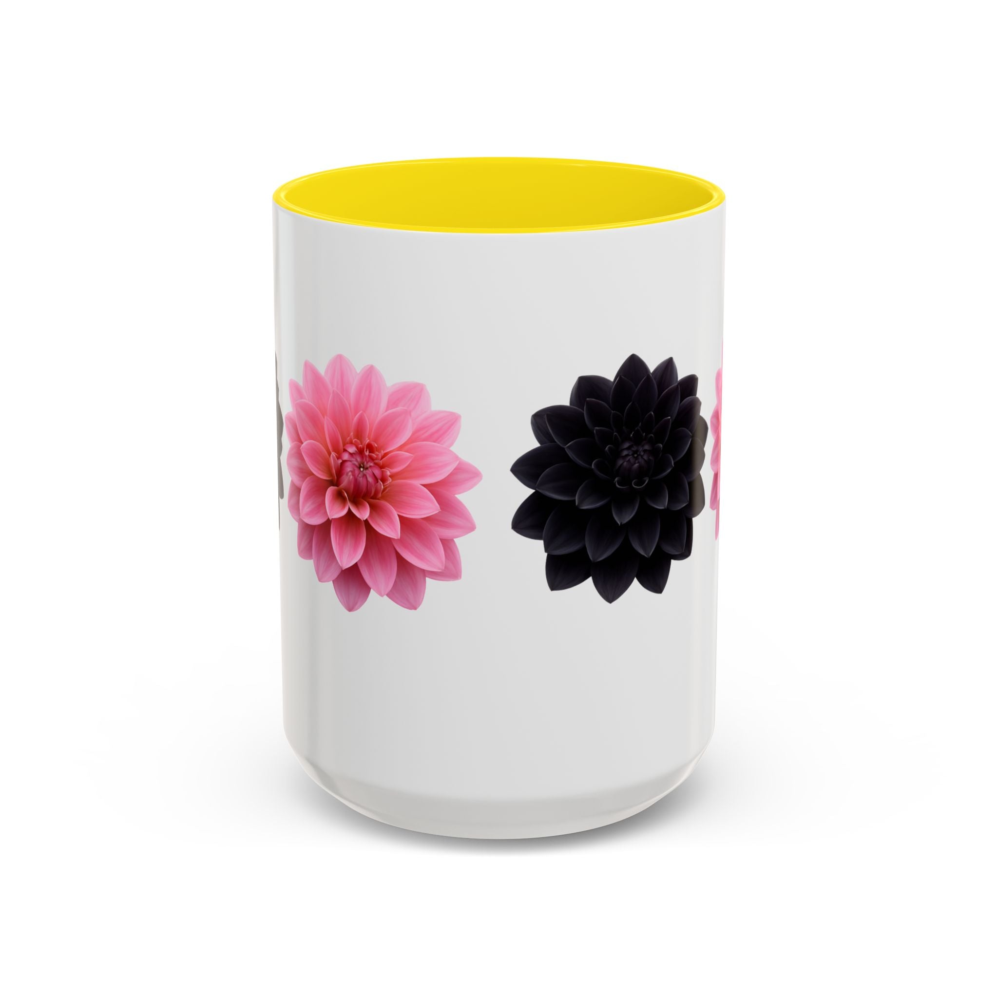 Pink & Black Dahlia Accent Coffee Mug — Floral 11/15oz Ceramic