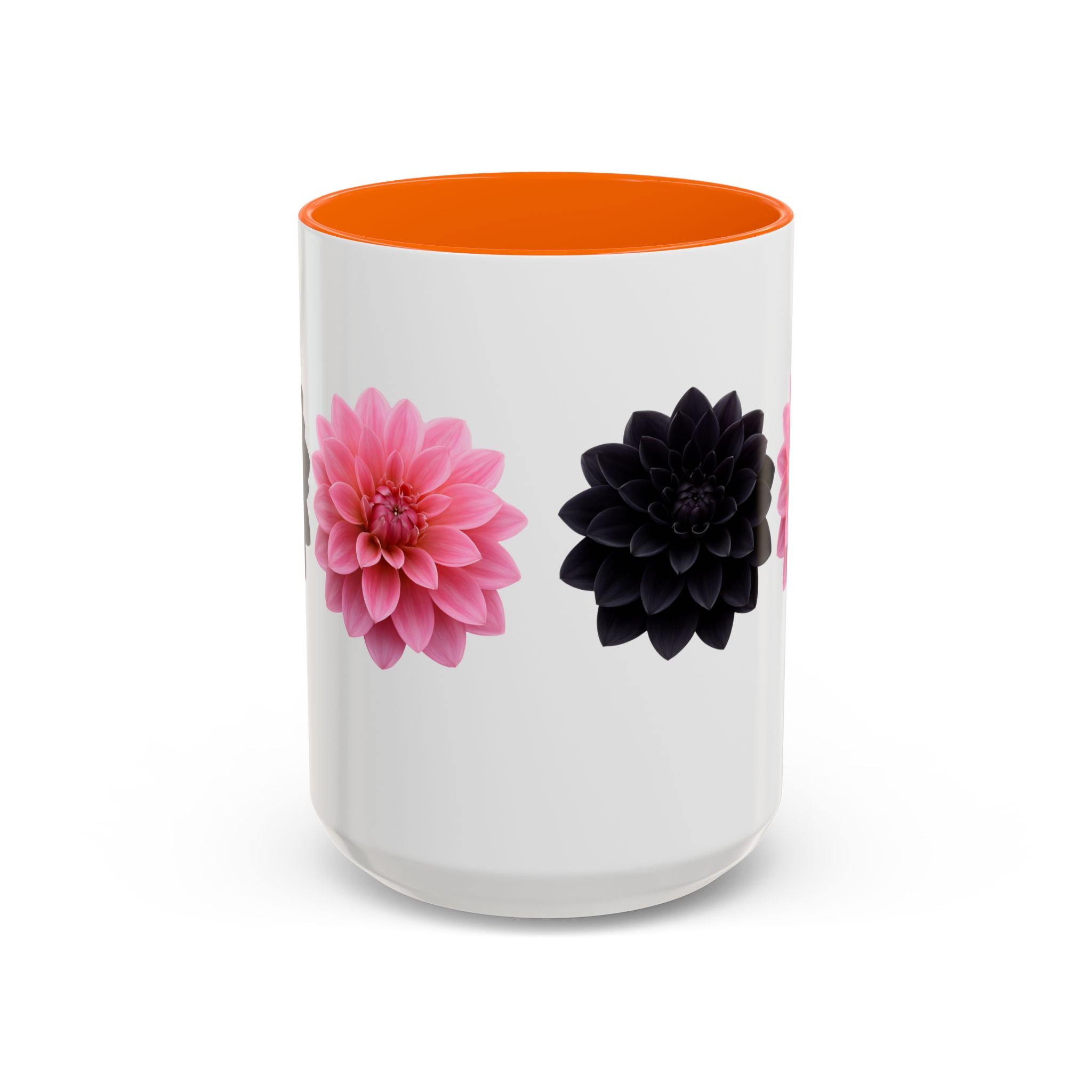 Pink & Black Dahlia Accent Coffee Mug — Floral 11/15oz Ceramic