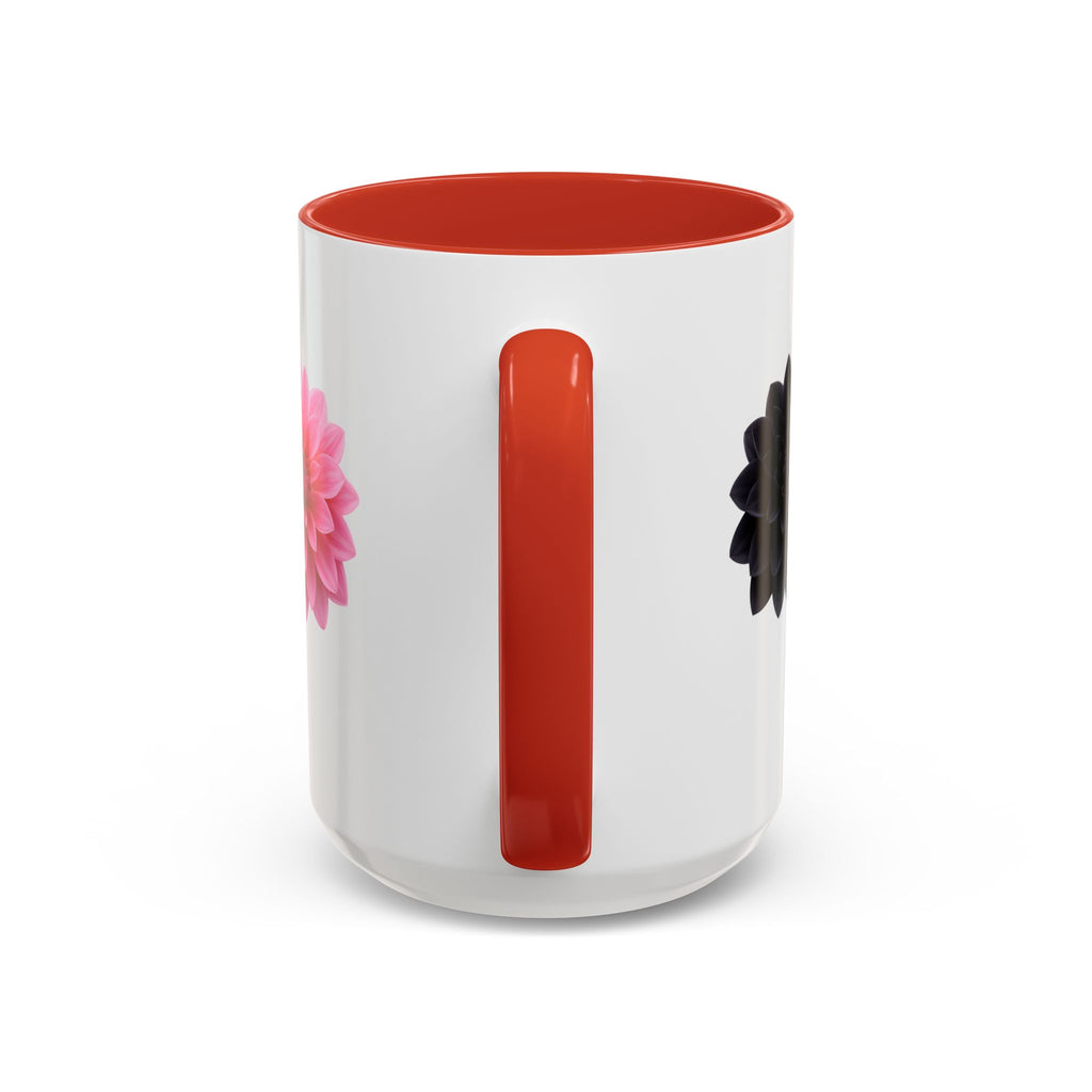 Pink & Black Dahlia Accent Coffee Mug — Floral 11/15oz Ceramic