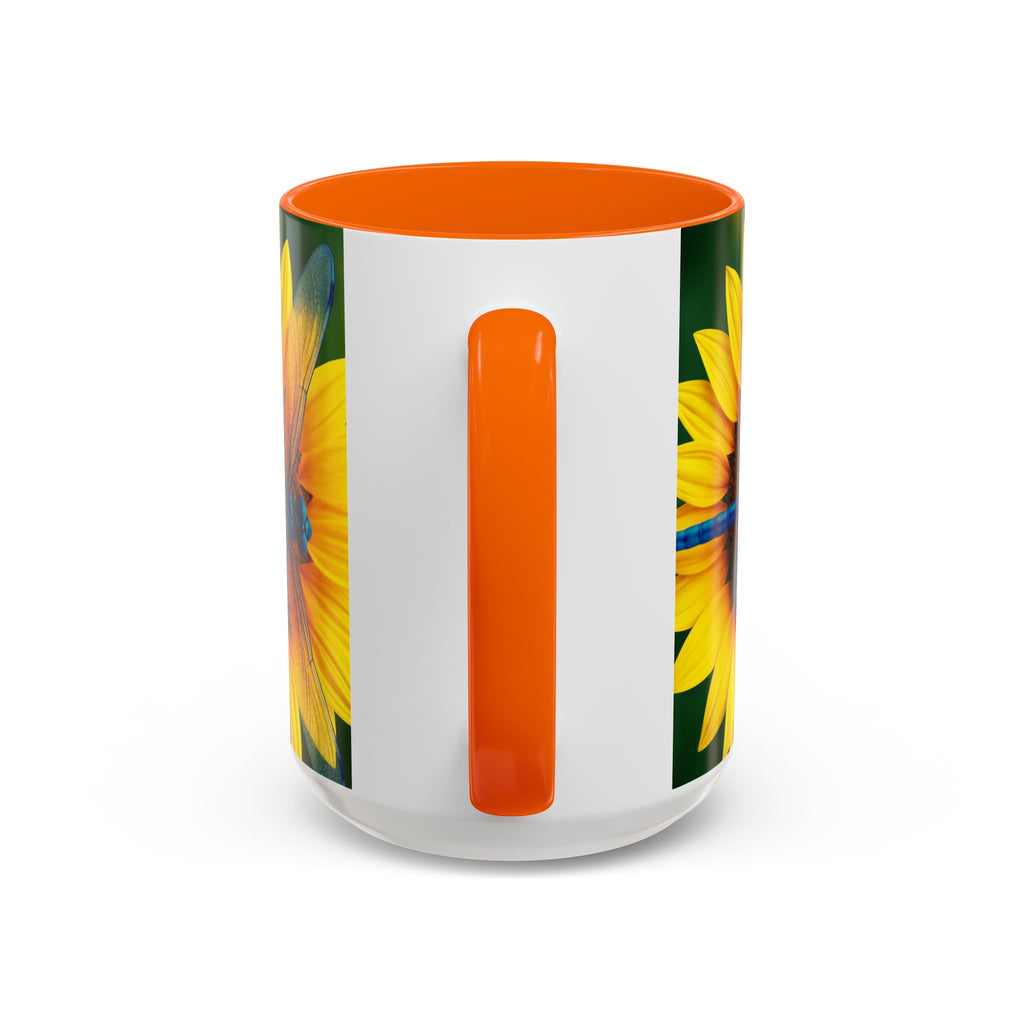 Sunflower & Dragonfly Accent Coffee Mug — Bright Floral Tea Cup (11/15oz)
