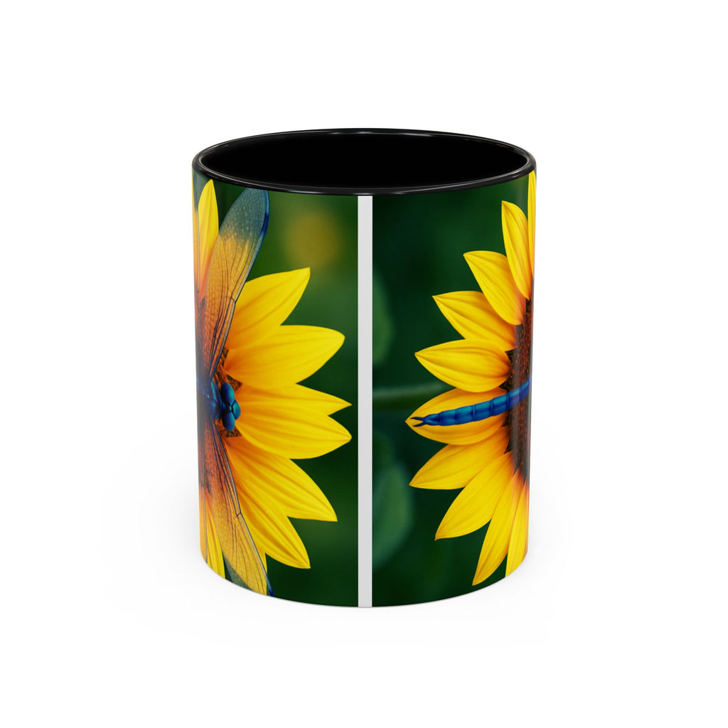 Sunflower & Dragonfly Accent Coffee Mug — Bright Floral Tea Cup (11/15oz)