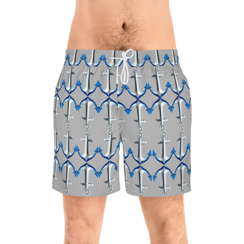 Anchor Men's Swim Shorts — Nautical Mid-Length Beach Trunks 95% polyester, 5% spandex