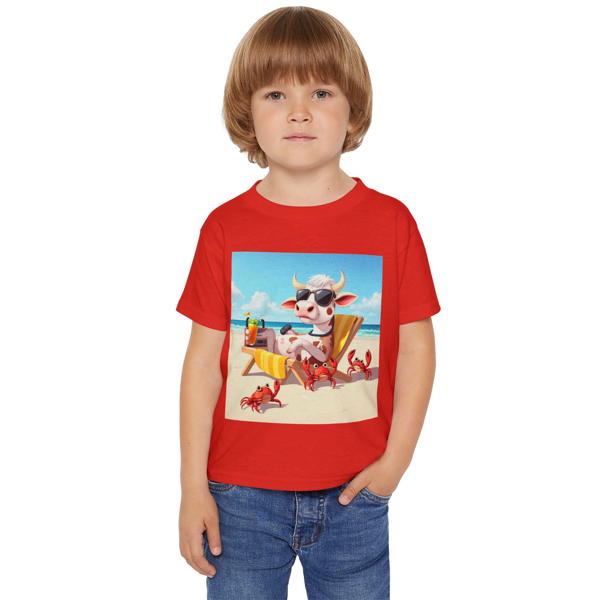 Toddler T-Shirt — Beach Cow in Sunglasses Graphic (Summer Vacation, Kid Tee)