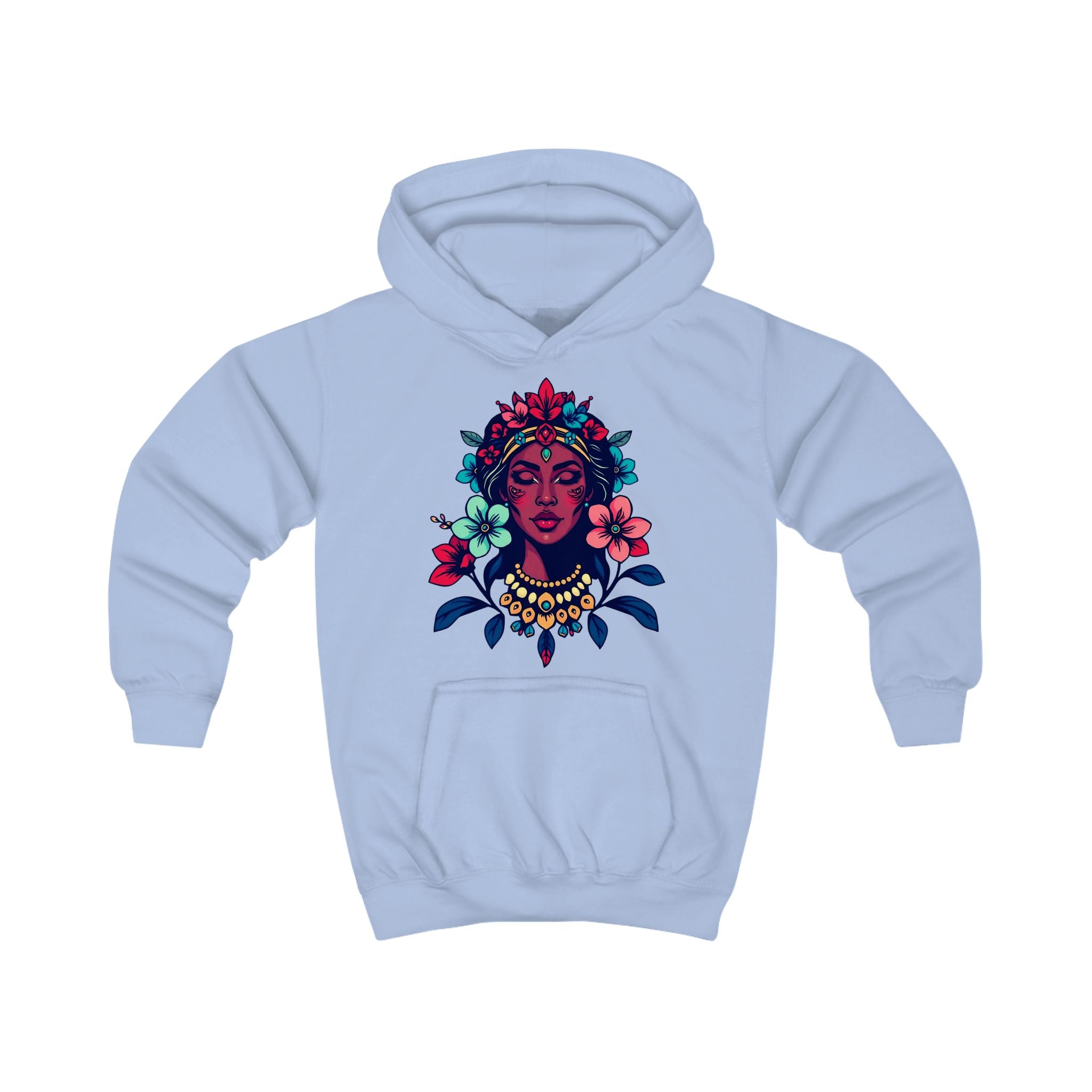 Kids Hoodie — Floral Goddess Graphic Youth Sweatshirt