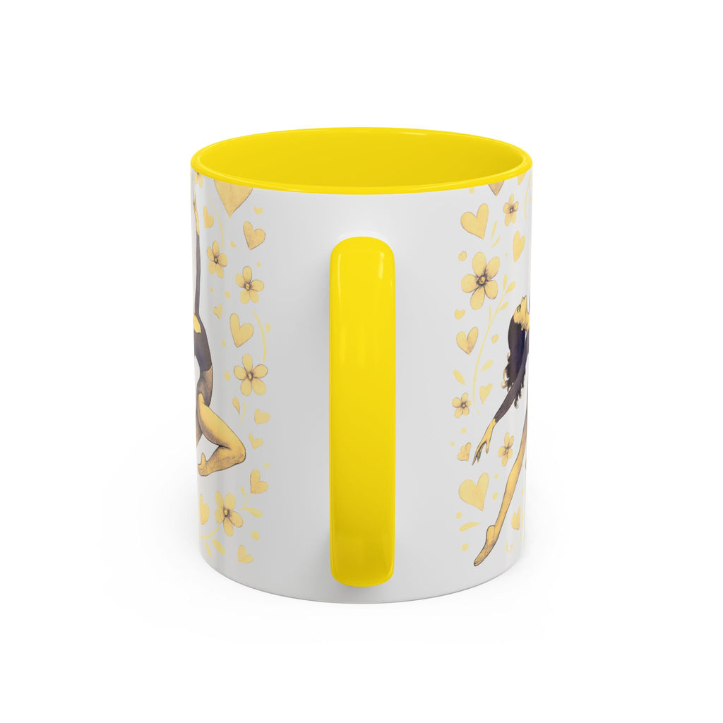 Ballet Dancer Accent Mug – Gold Hearts & Flowers Ceramic Coffee Cup (11/15oz)