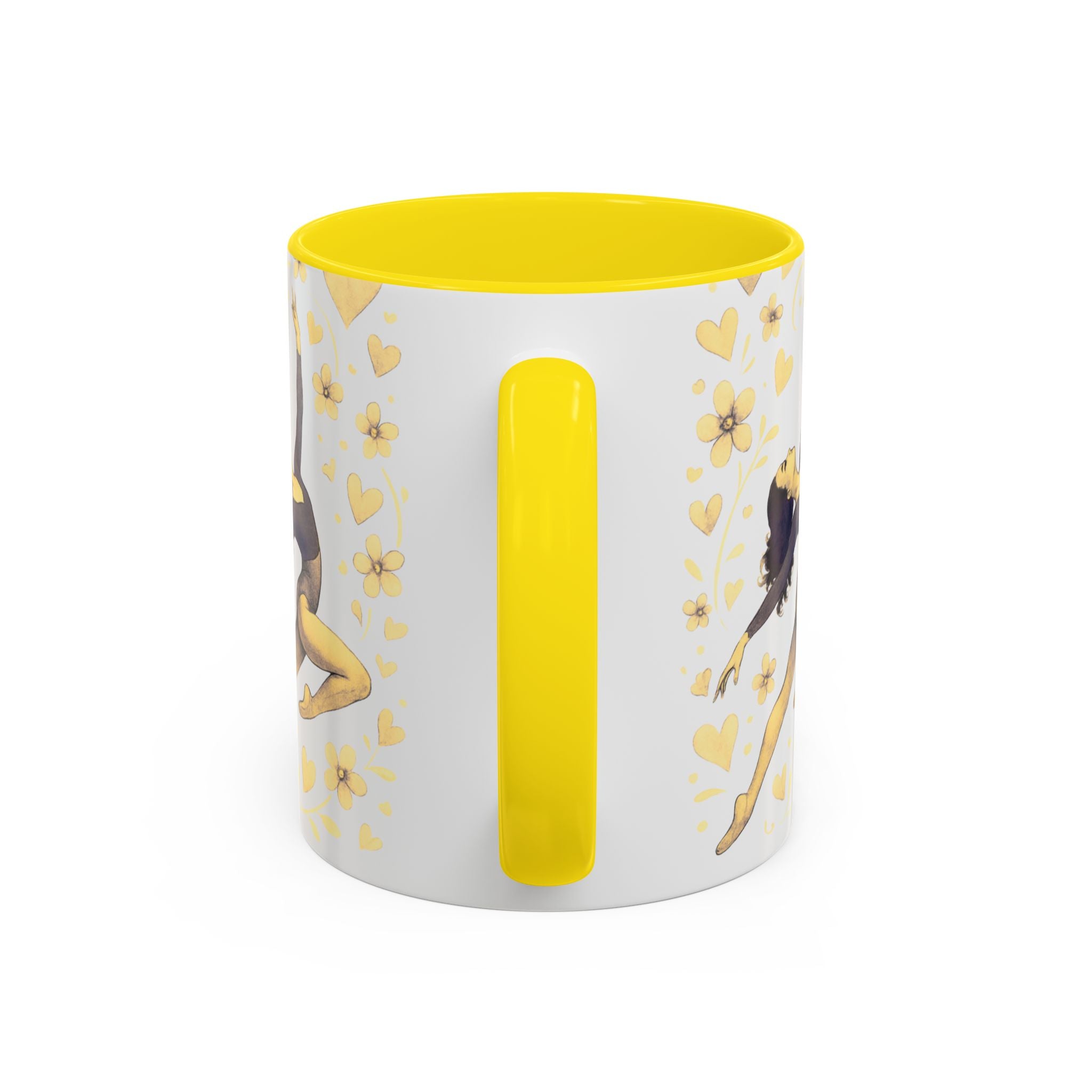 Ballet Dancer Accent Mug – Gold Hearts & Flowers Ceramic Coffee Cup (11/15oz)