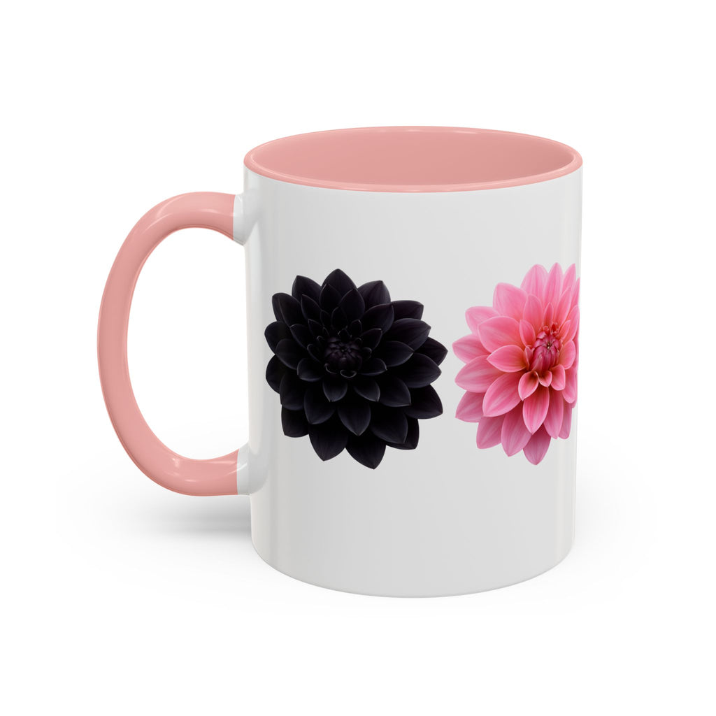 Pink & Black Dahlia Accent Coffee Mug — Floral 11/15oz Ceramic