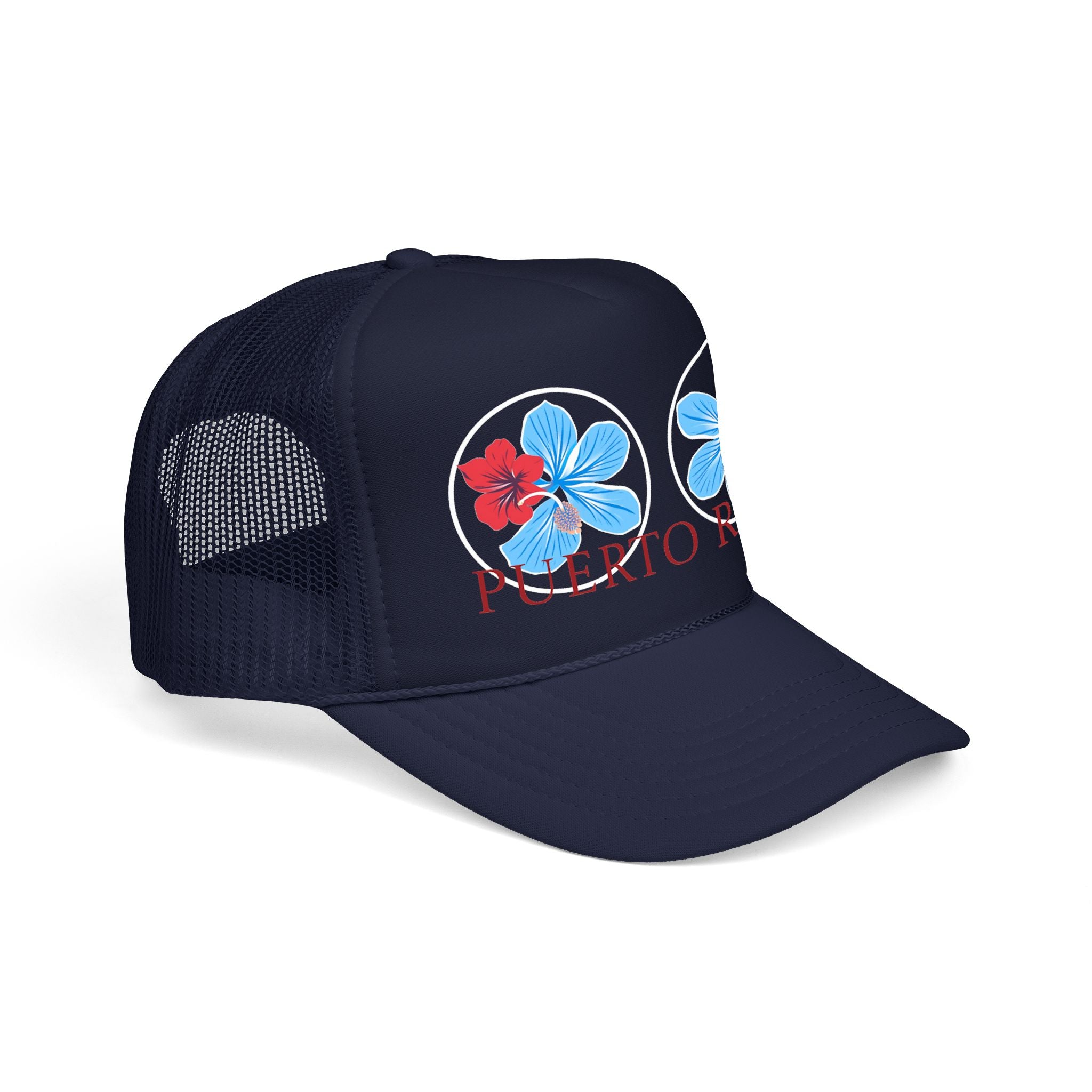 Puerto Rico Hibiscus Trucker Hat - Tropical Beach Foam Cap