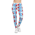 Tropical Floral Leggings — Blue & Red Hibiscus Allover Print