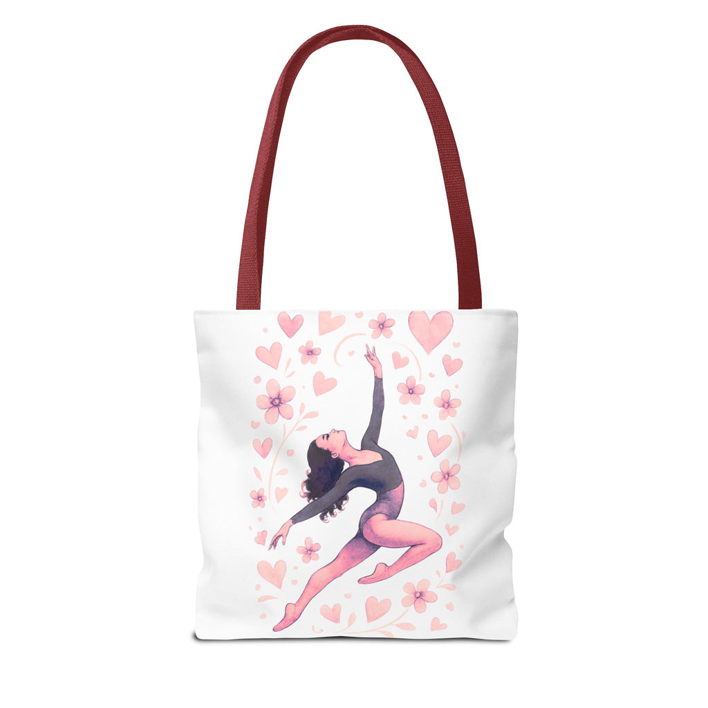 Ballet Dancer Heart Tote Bag — PINK and BLACK Floral Dance AOP Tote