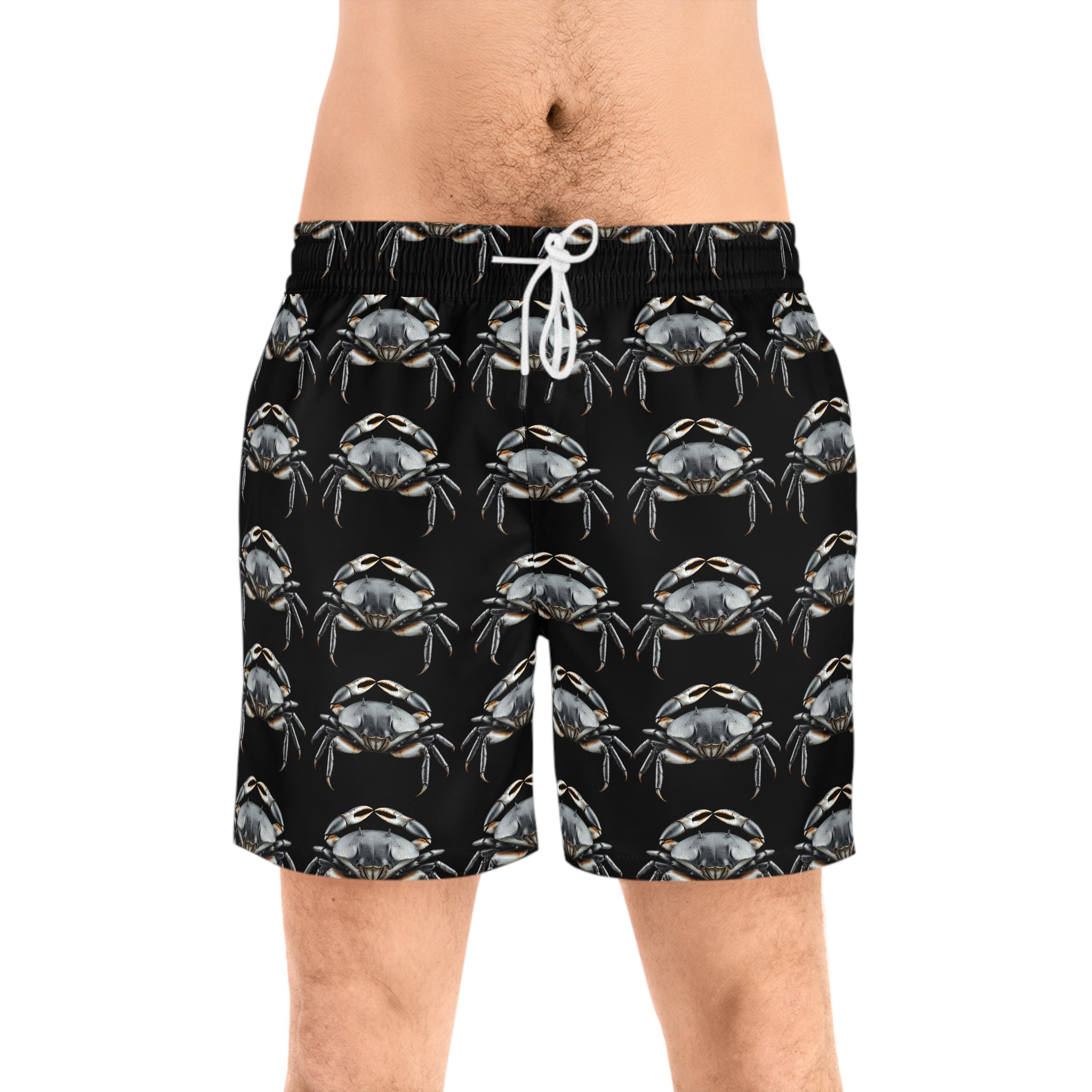 Crab Pattern Men's Swimwear – Black Coastal Trunks - 95% polyester, 5% spandex