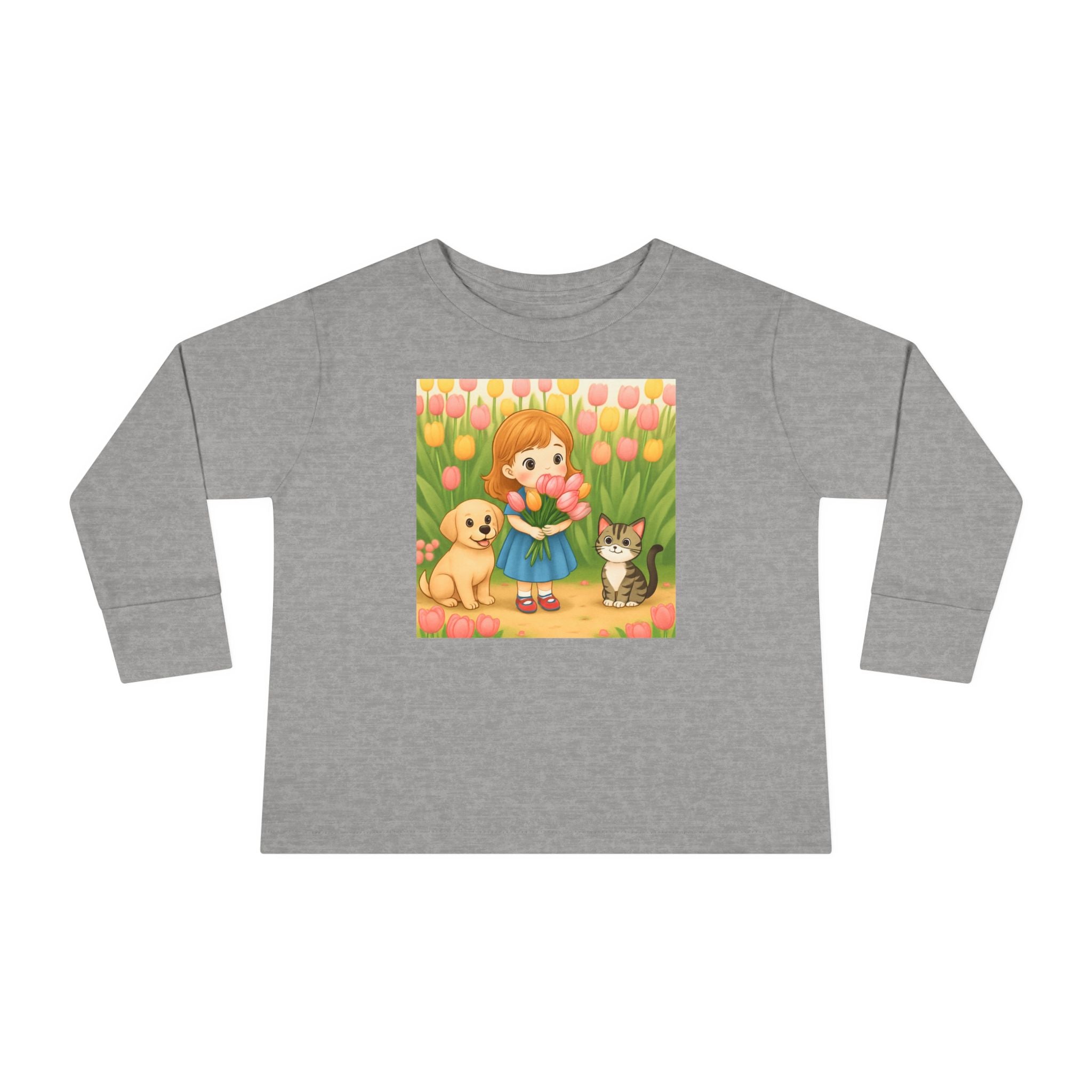 Toddler Long Sleeve Tee — Spring Cat and Dog Graphic