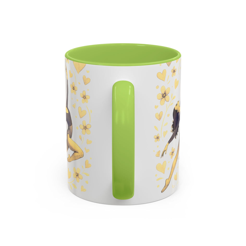 Ballet Dancer Accent Mug – Gold Hearts & Flowers Ceramic Coffee Cup (11/15oz)