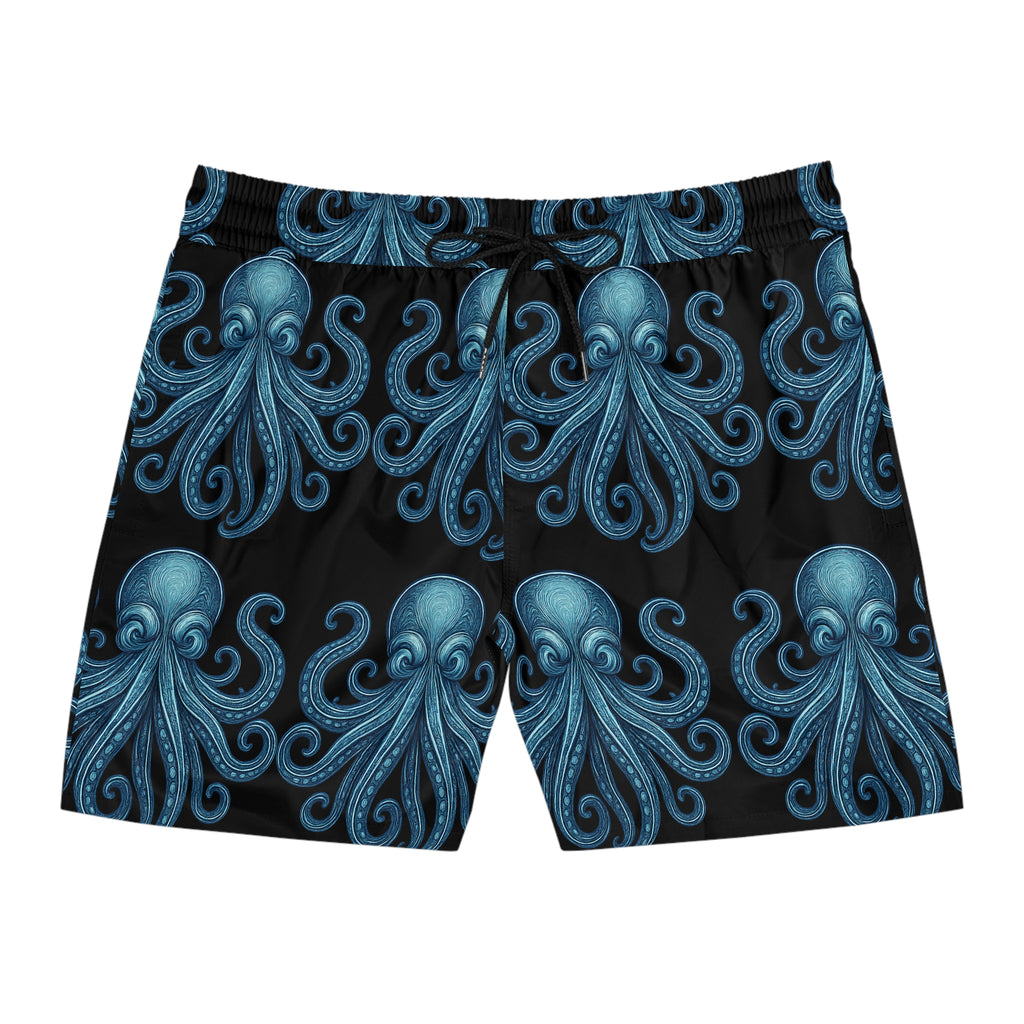 Octopus Print Swim Shorts — Mid-Length Beach Trunks 95% polyester, 5% spandex