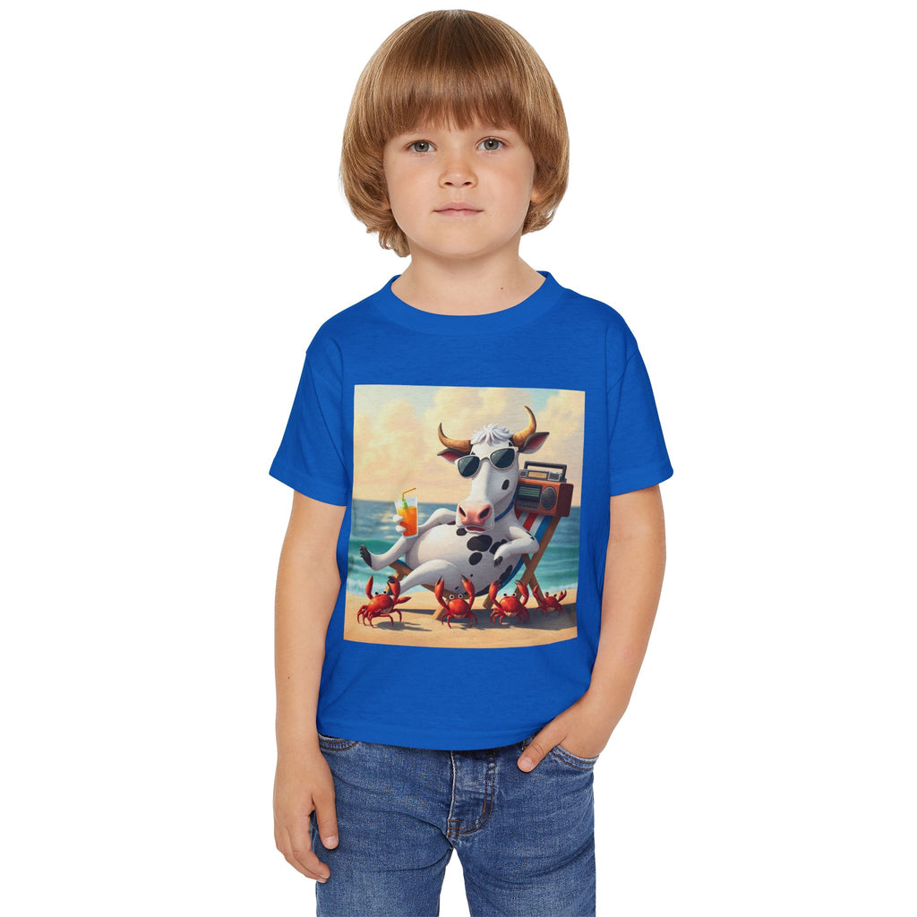Toddler T‑Shirt — Beach Cow Relaxing with Crabs Graphic Tee