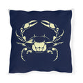Navy Coastal Crab Outdoor Pillow — Nautical Beach Patio Cushion