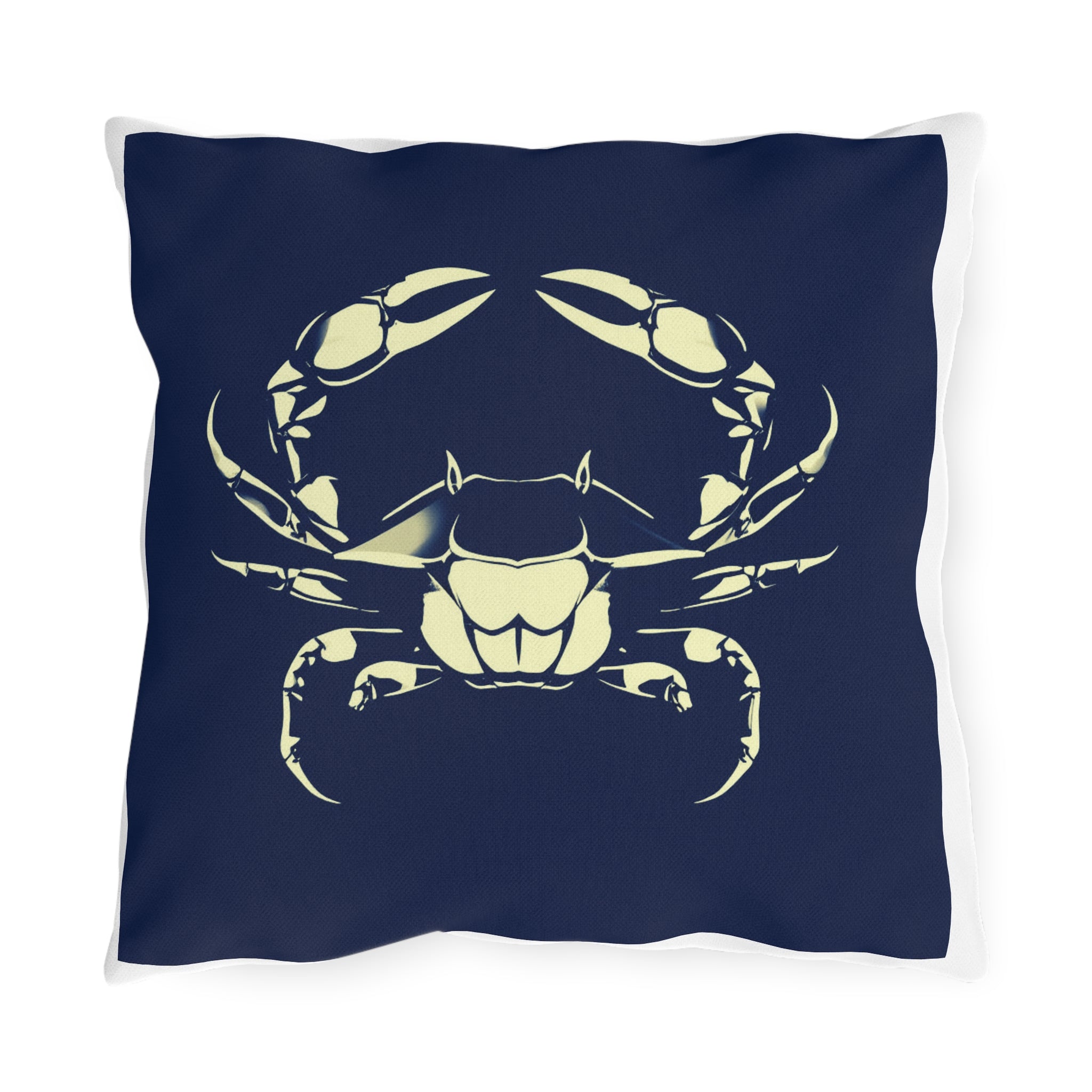 Navy Coastal Crab Outdoor Pillow — Nautical Beach Patio Cushion