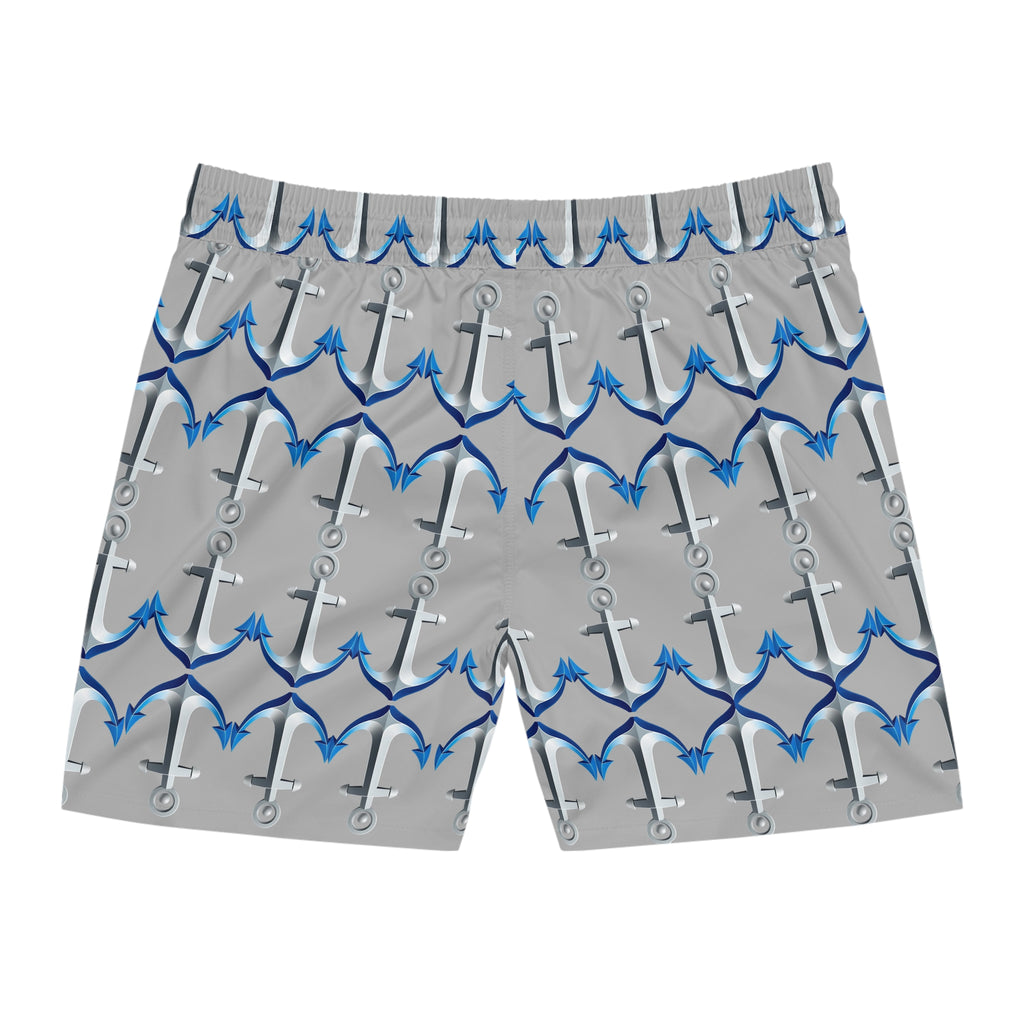 Anchor Men's Swim Shorts — Nautical Mid-Length Beach Trunks 95% polyester, 5% spandex