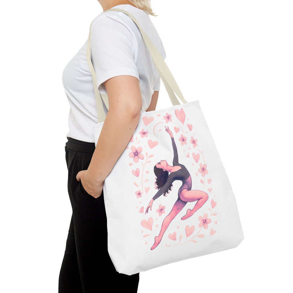 Ballet Dancer Heart Tote Bag — PINK and BLACK Floral Dance AOP Tote