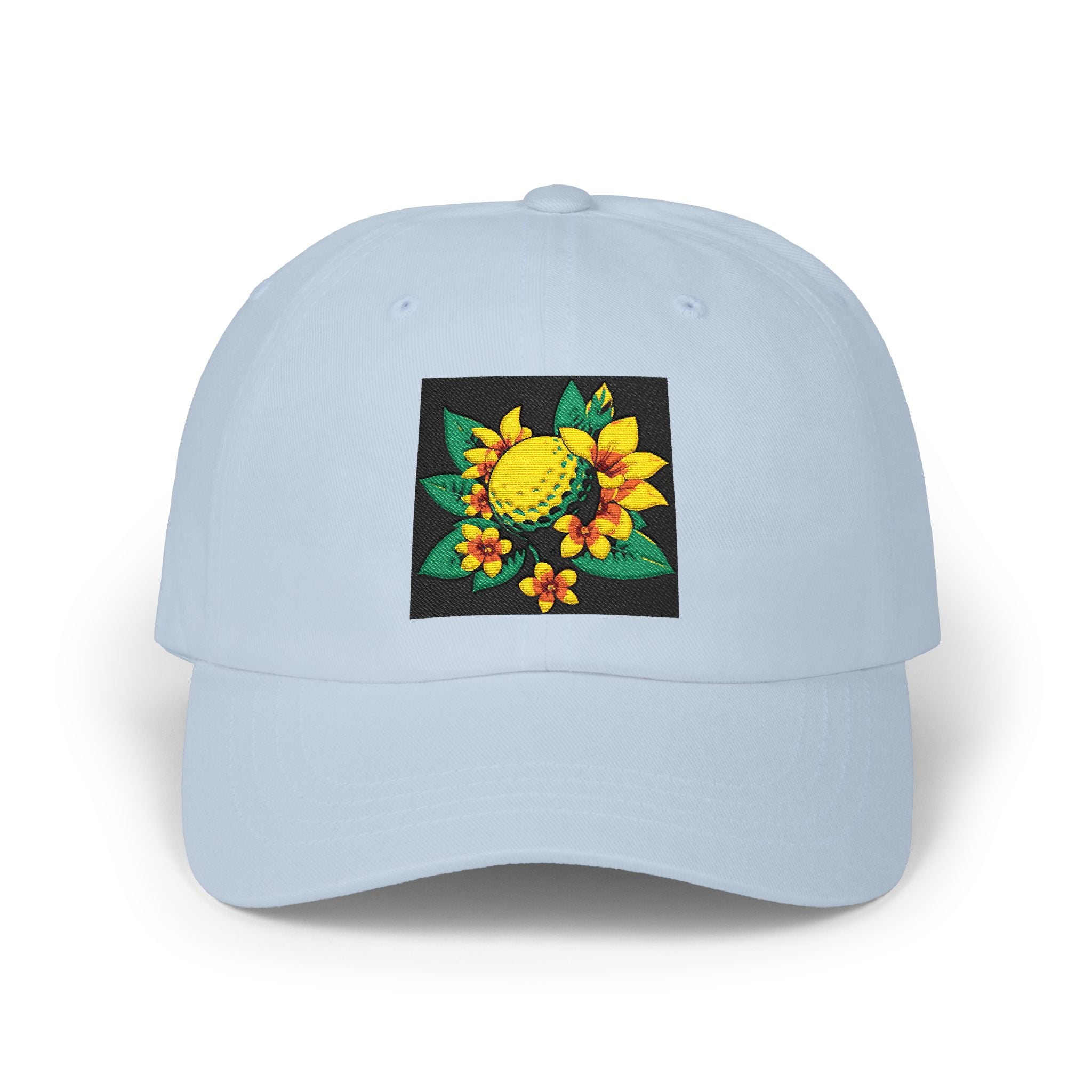 Dad Cap with Embroidered Yellow / Green Golf Tropical Patch — Floral Baseball Hat Casual Wear