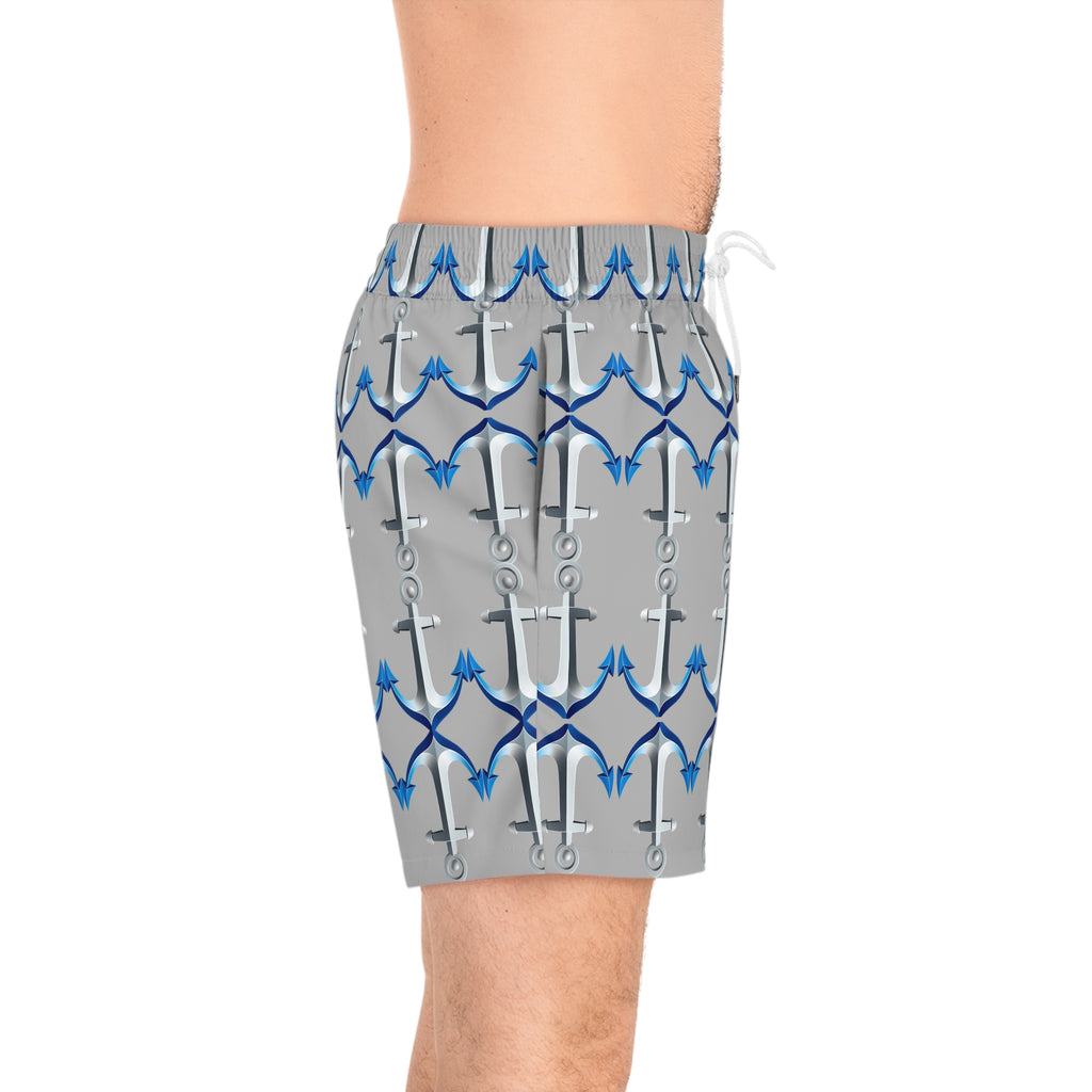 Anchor Men's Swim Shorts — Nautical Mid-Length Beach Trunks 95% polyester, 5% spandex