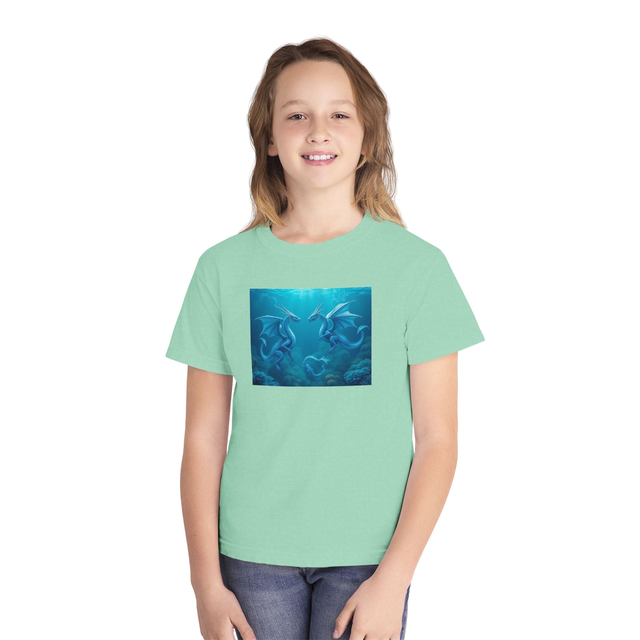 Blue Sea Dragons Youth Tee — Playful Ocean Graphic T-Shirt