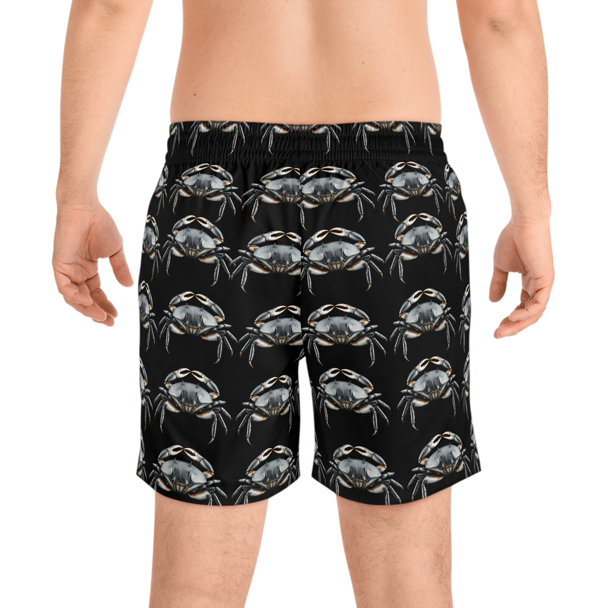 Crab Pattern Men's Swimwear – Black Coastal Trunks - 95% polyester, 5% spandex
