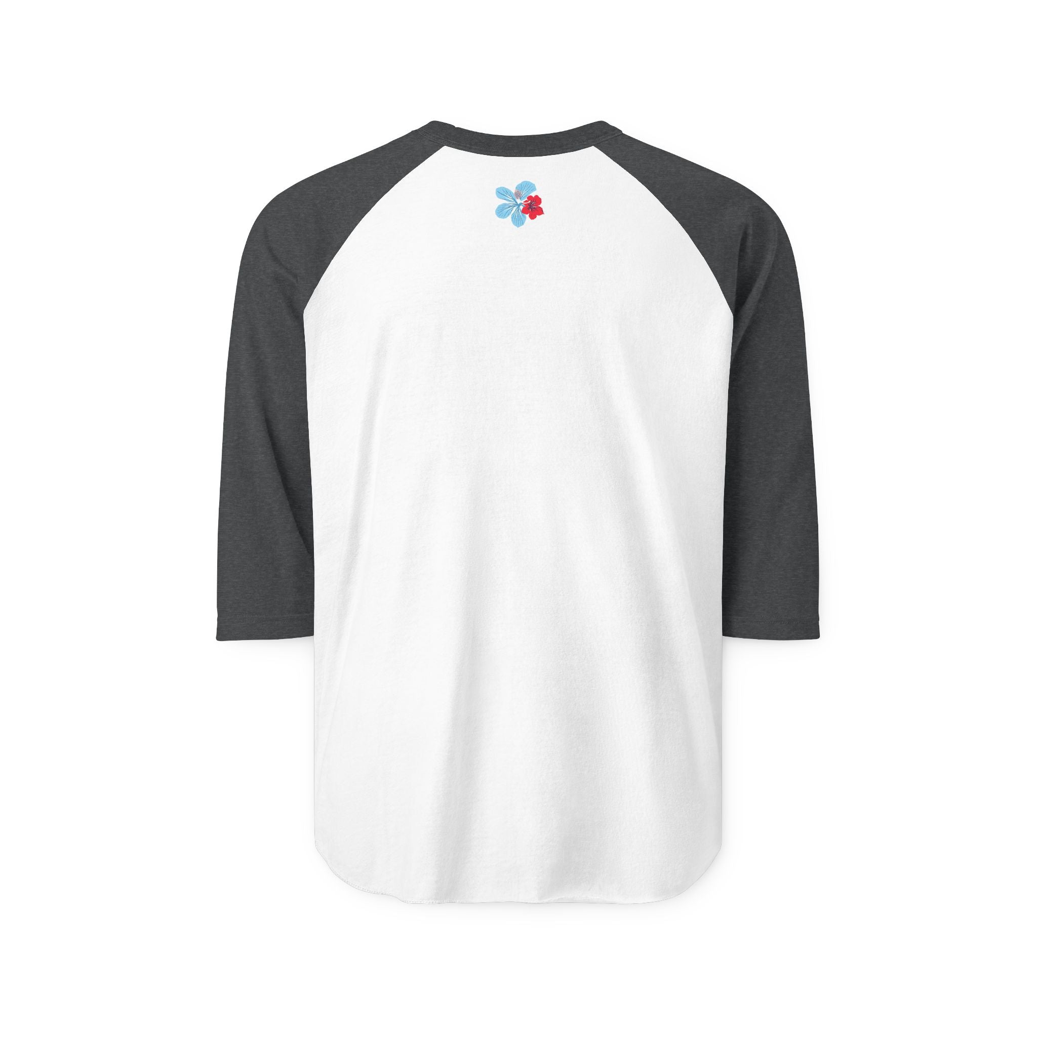 Hibiscus Floral Raglan Shirt — "Azure" Blue & Red Flower Baseball Tee
