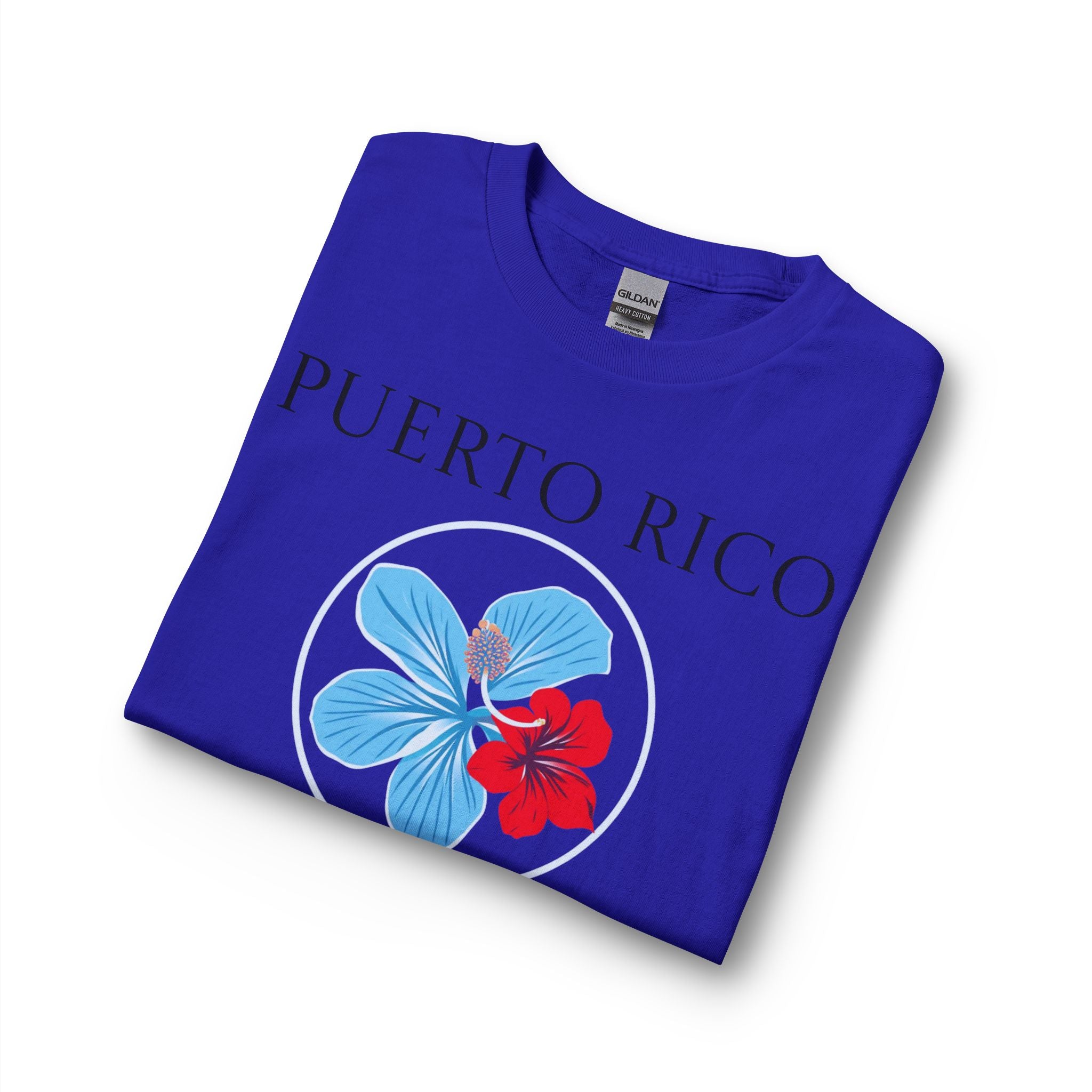 Red, White and "Azure" Blue Hibiscus Long Sleeve T-Shirt | Puerto Rico Love