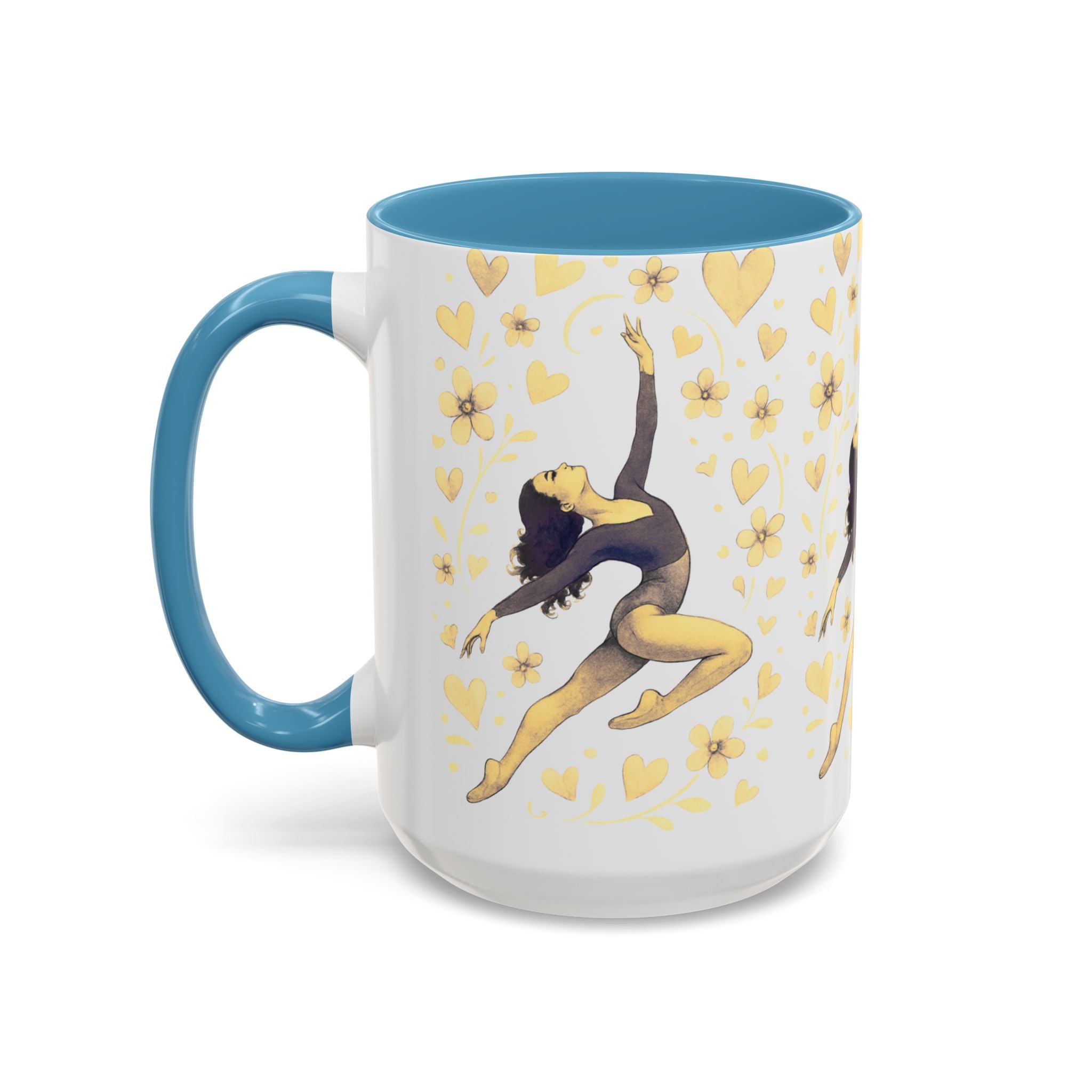 Ballet Dancer Accent Mug – Gold Hearts & Flowers Ceramic Coffee Cup (11/15oz)