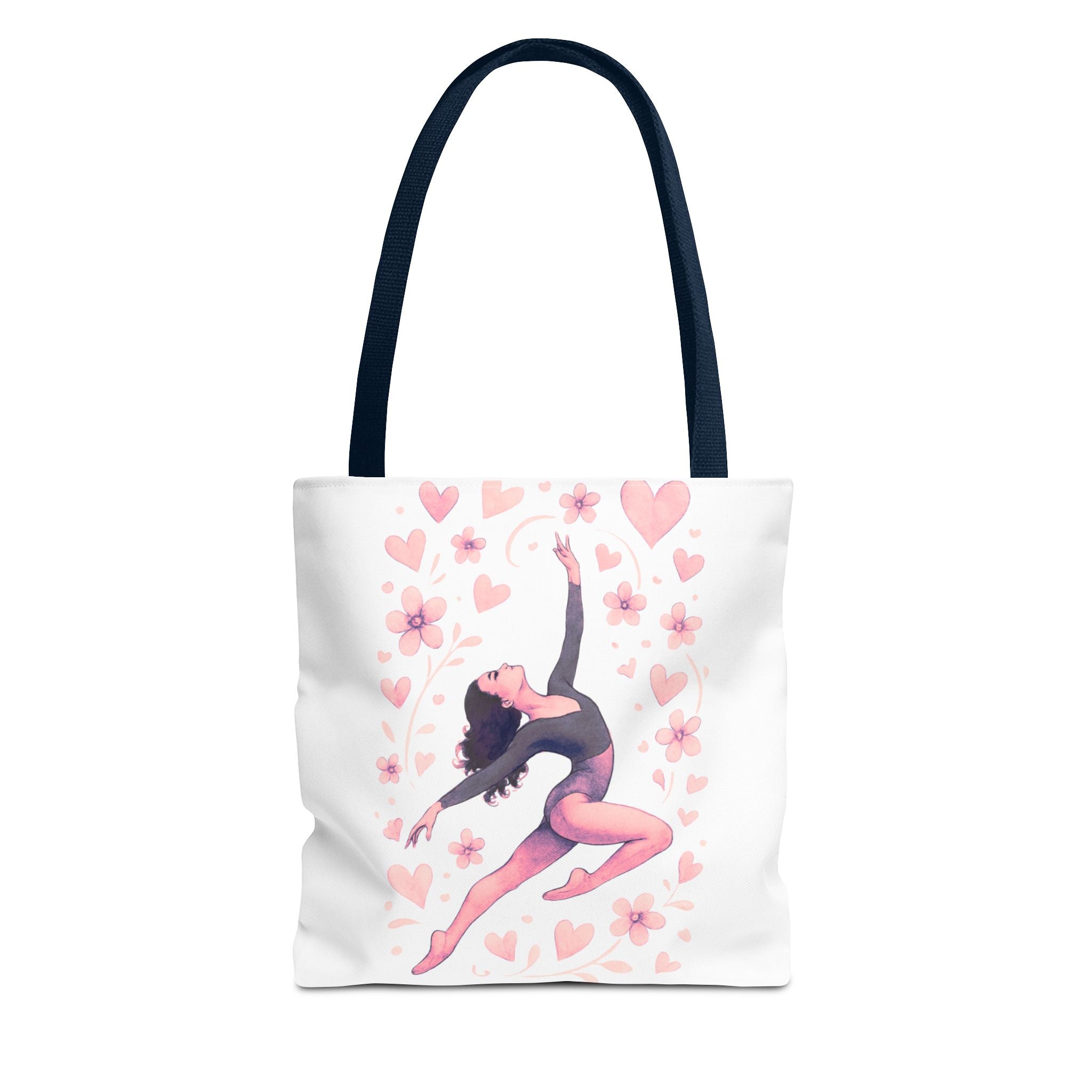 Ballet Dancer Heart Tote Bag — PINK and BLACK Floral Dance AOP Tote