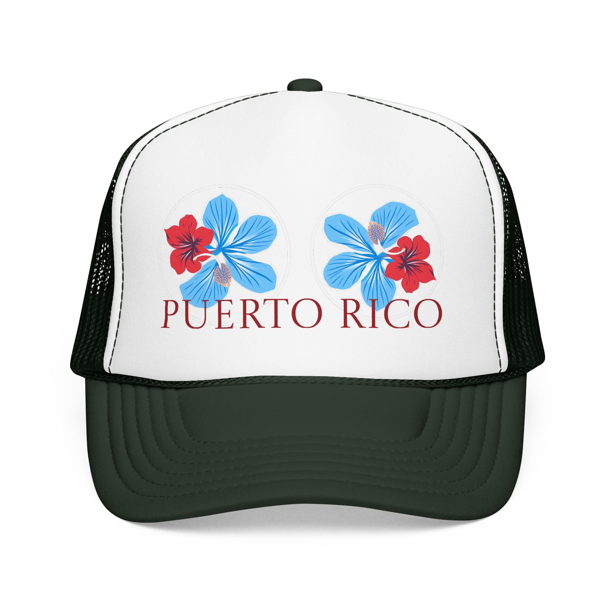 Puerto Rico Hibiscus Trucker Hat - Tropical Beach Foam Cap