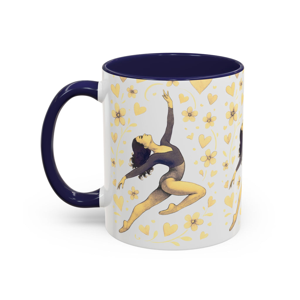 Ballet Dancer Accent Mug – Gold Hearts & Flowers Ceramic Coffee Cup (11/15oz)