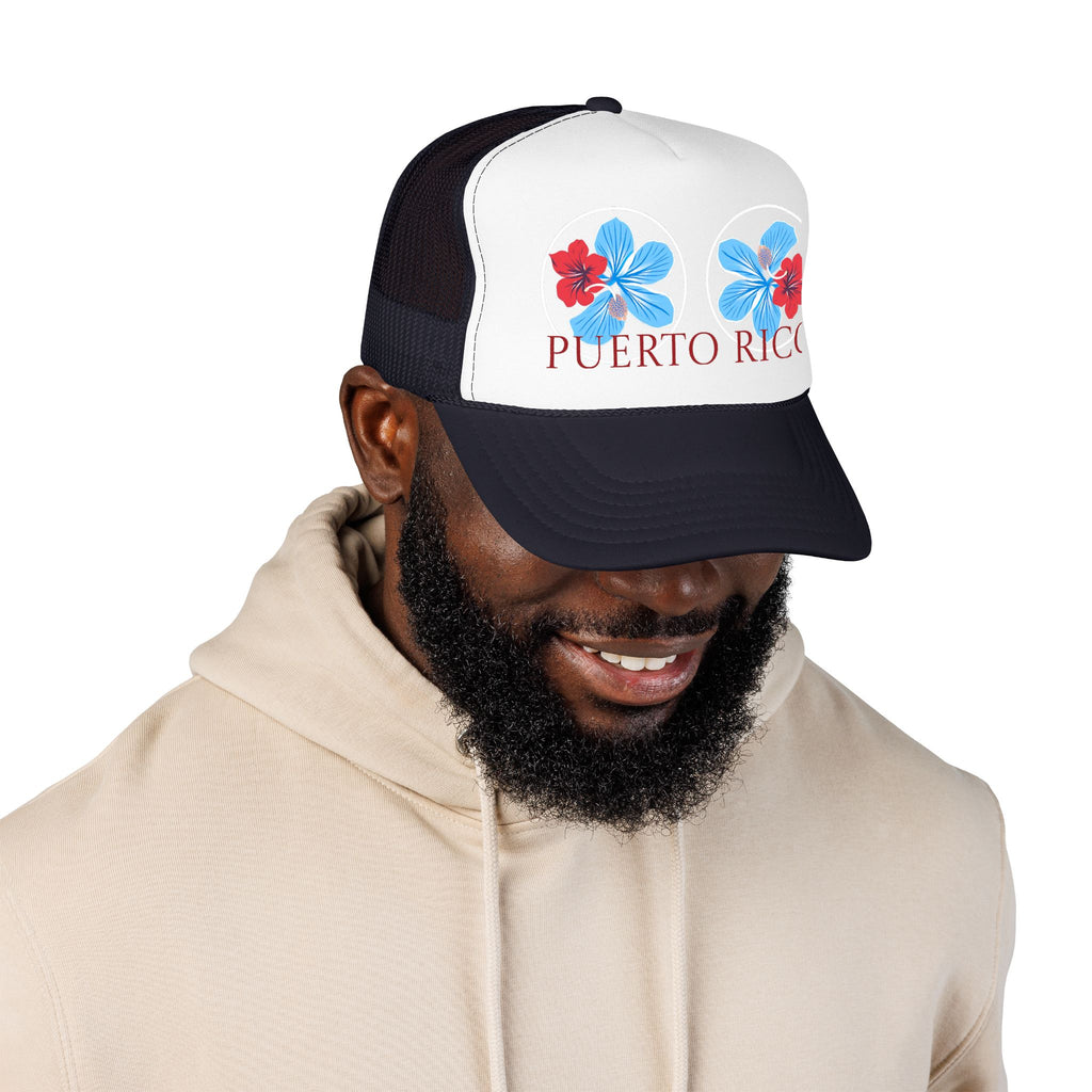 Puerto Rico Hibiscus Trucker Hat - Tropical Beach Foam Cap