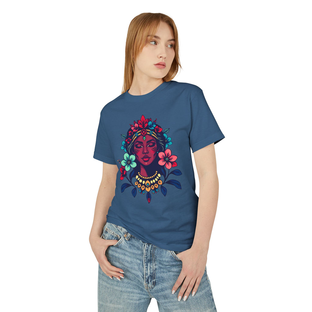 Floral Caribbean Tee — Vibrant Botanical Portrait Cotton Shirt