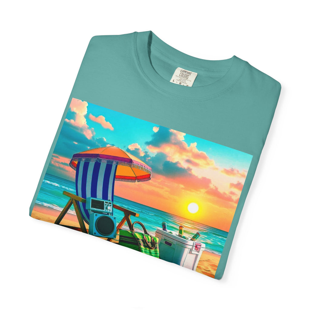 Boricua Vibes Beach T-Shirt — Puerto Rico Sunset Chair Graphic Tee