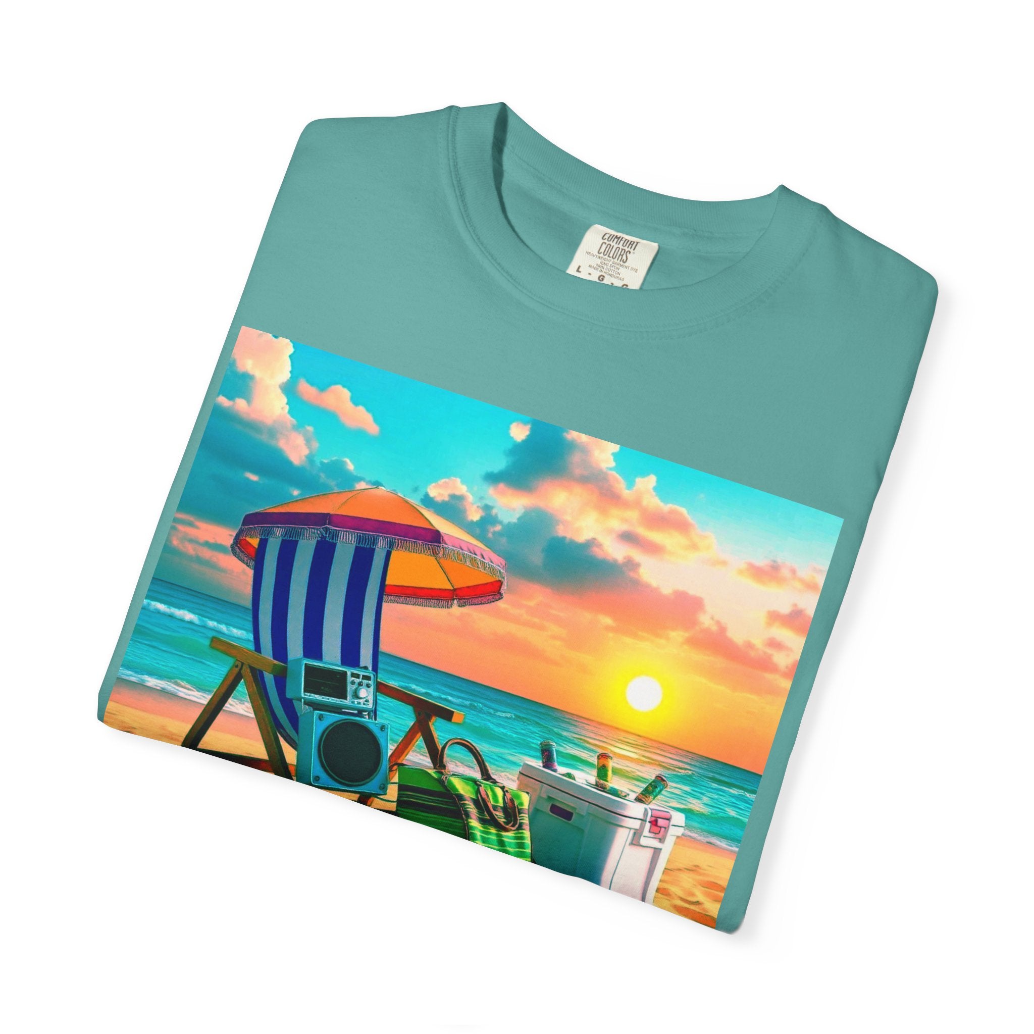 Boricua Vibes Beach T-Shirt — Puerto Rico Sunset Chair Graphic Tee