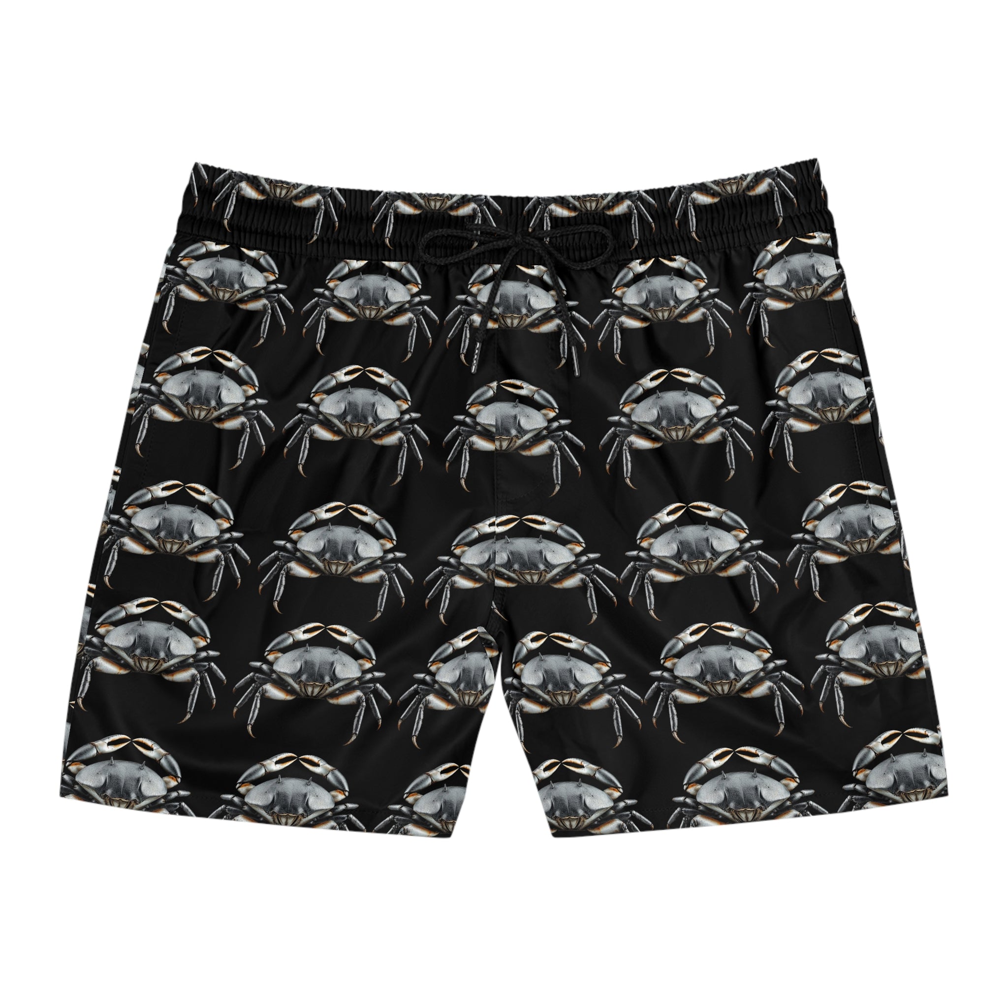Crab Pattern Men's Swimwear – Black Coastal Trunks - 95% polyester, 5% spandex